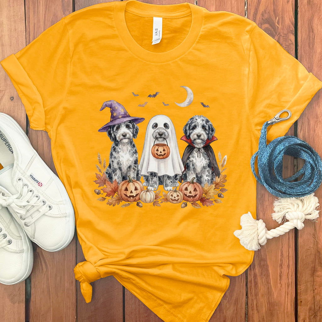 Merle Goldendoodle Halloween Crew T-Shirt in Gold / S by Puppy Jo