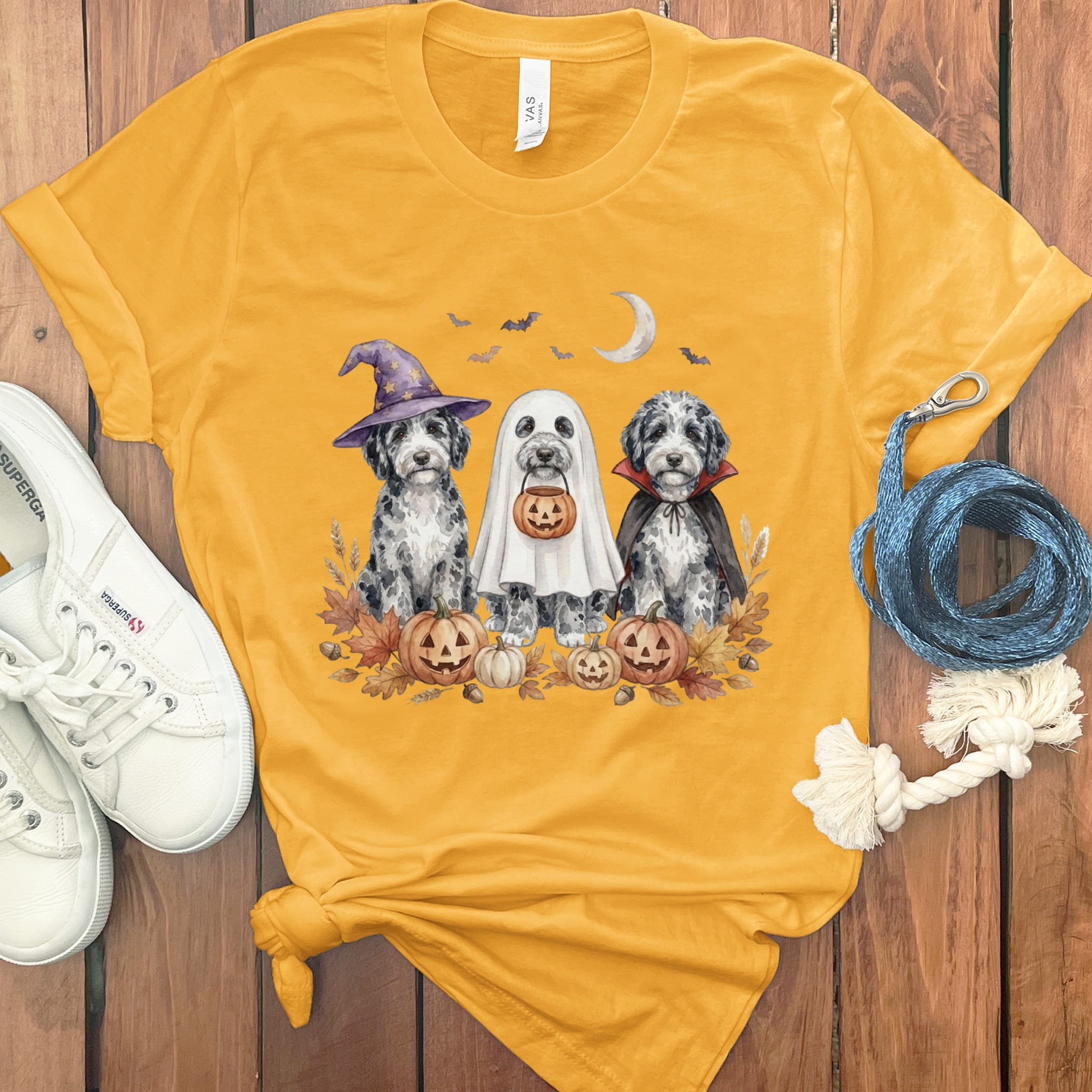 Merle Goldendoodle Halloween Crew T-Shirt in Gold / S by Puppy Jo