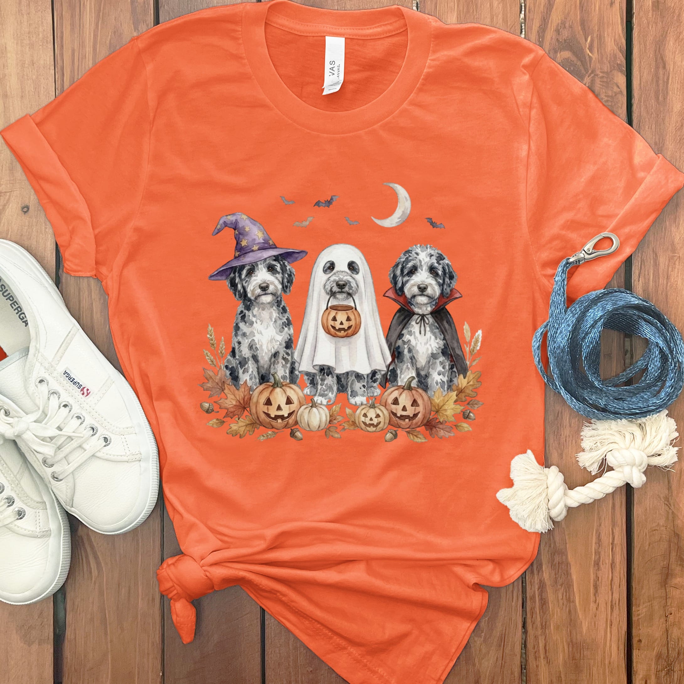 Merle Goldendoodle Halloween Crew T-Shirt in Orange / S by Puppy Jo