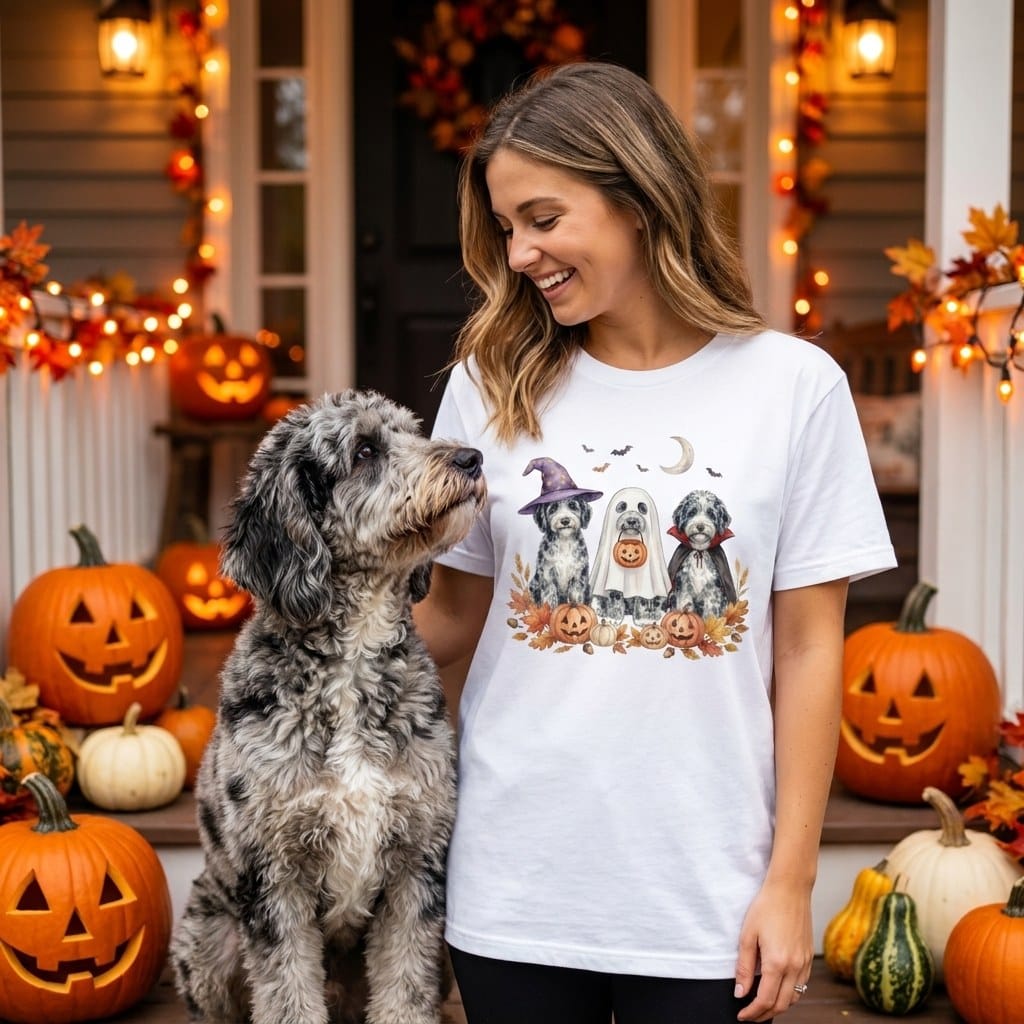 Merle Goldendoodle Halloween Crew T-Shirt in by Puppy Jo