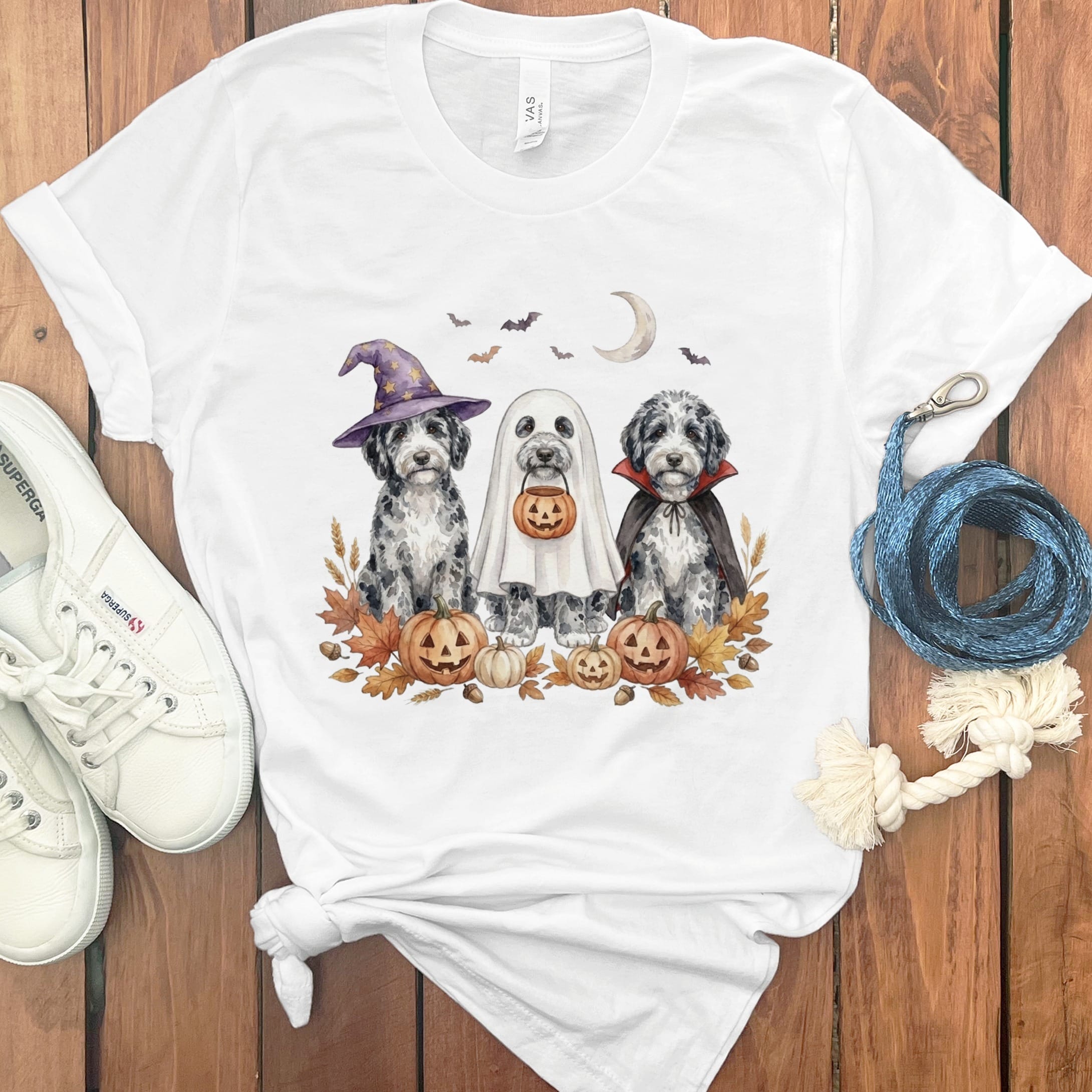 Merle Goldendoodle Halloween Crew T-Shirt in White / S by Puppy Jo