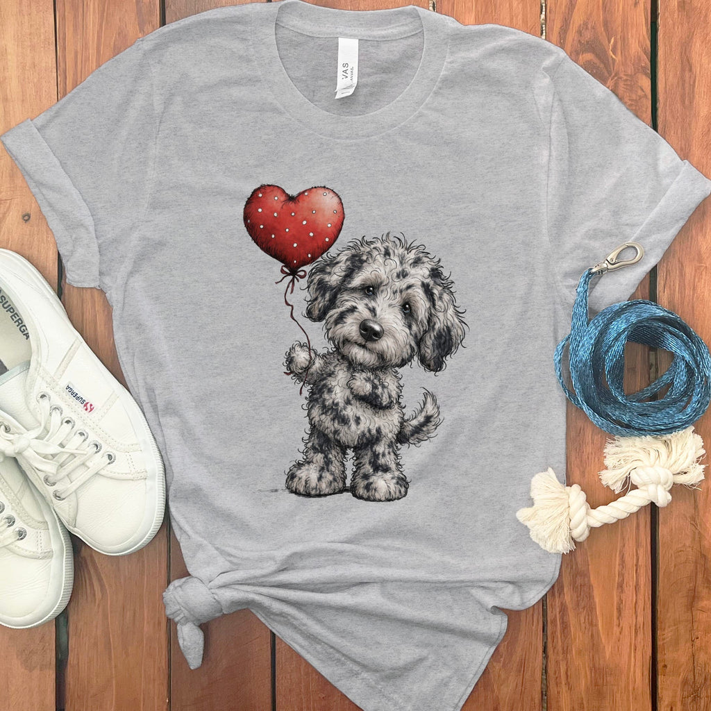 Merle Goldendoodle Heart T-Shirt in Athletic Heather / M by Puppy Jo