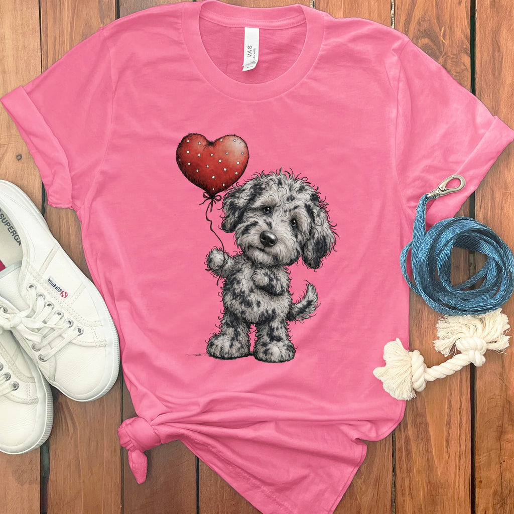Merle Goldendoodle Heart T-Shirt in Charity Pink / M by Puppy Jo