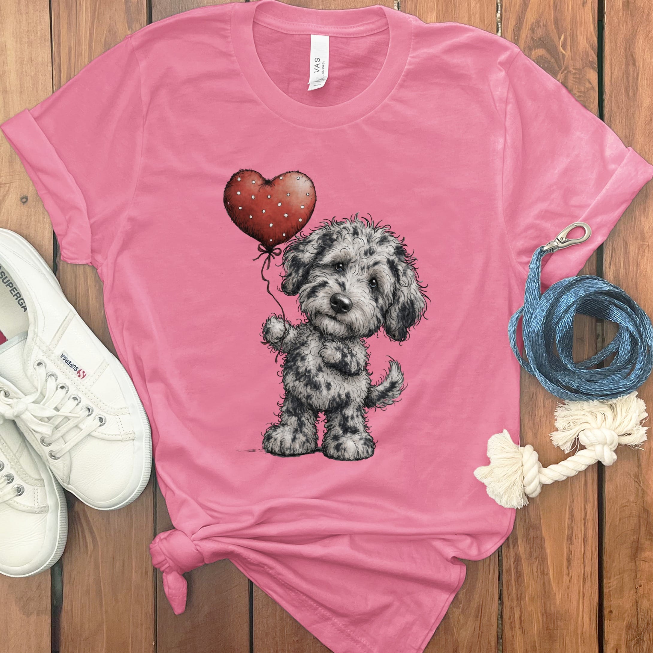 Merle Goldendoodle Heart T-Shirt in Charity Pink / M by Puppy Jo