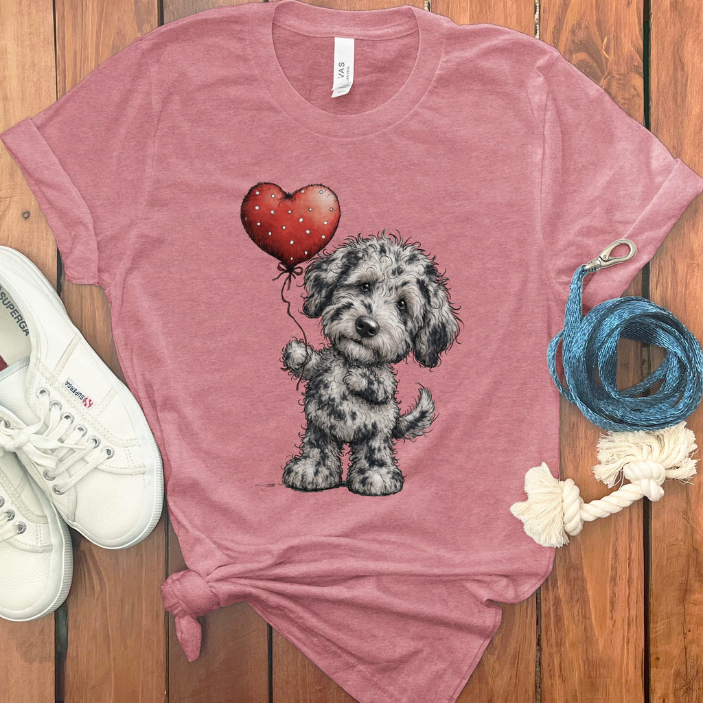 Merle Goldendoodle Heart T-Shirt in Heather Mauve / M by Puppy Jo