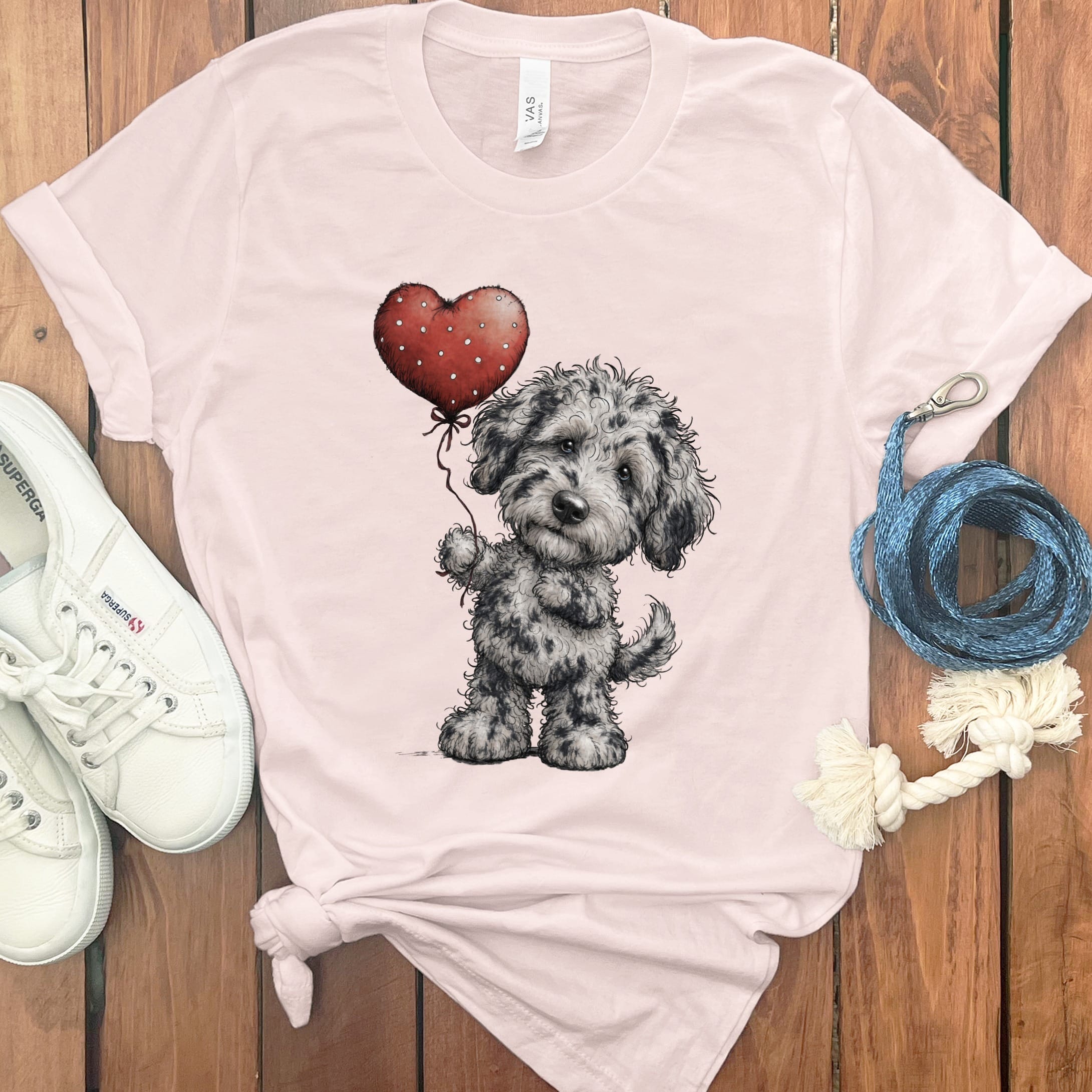 Merle Goldendoodle Heart T-Shirt in Soft Pink / M by Puppy Jo