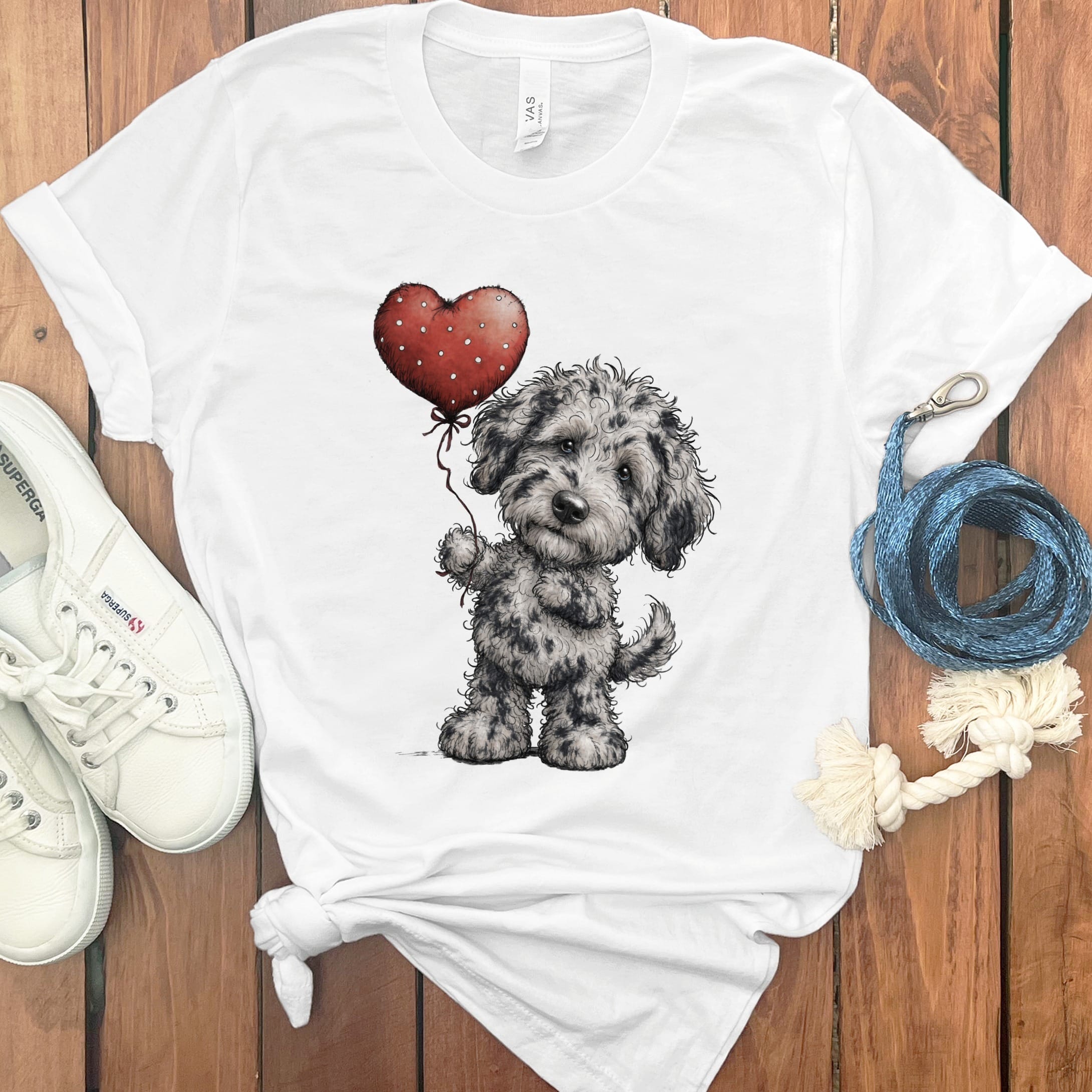 Merle Goldendoodle Heart T-Shirt in White / M by Puppy Jo