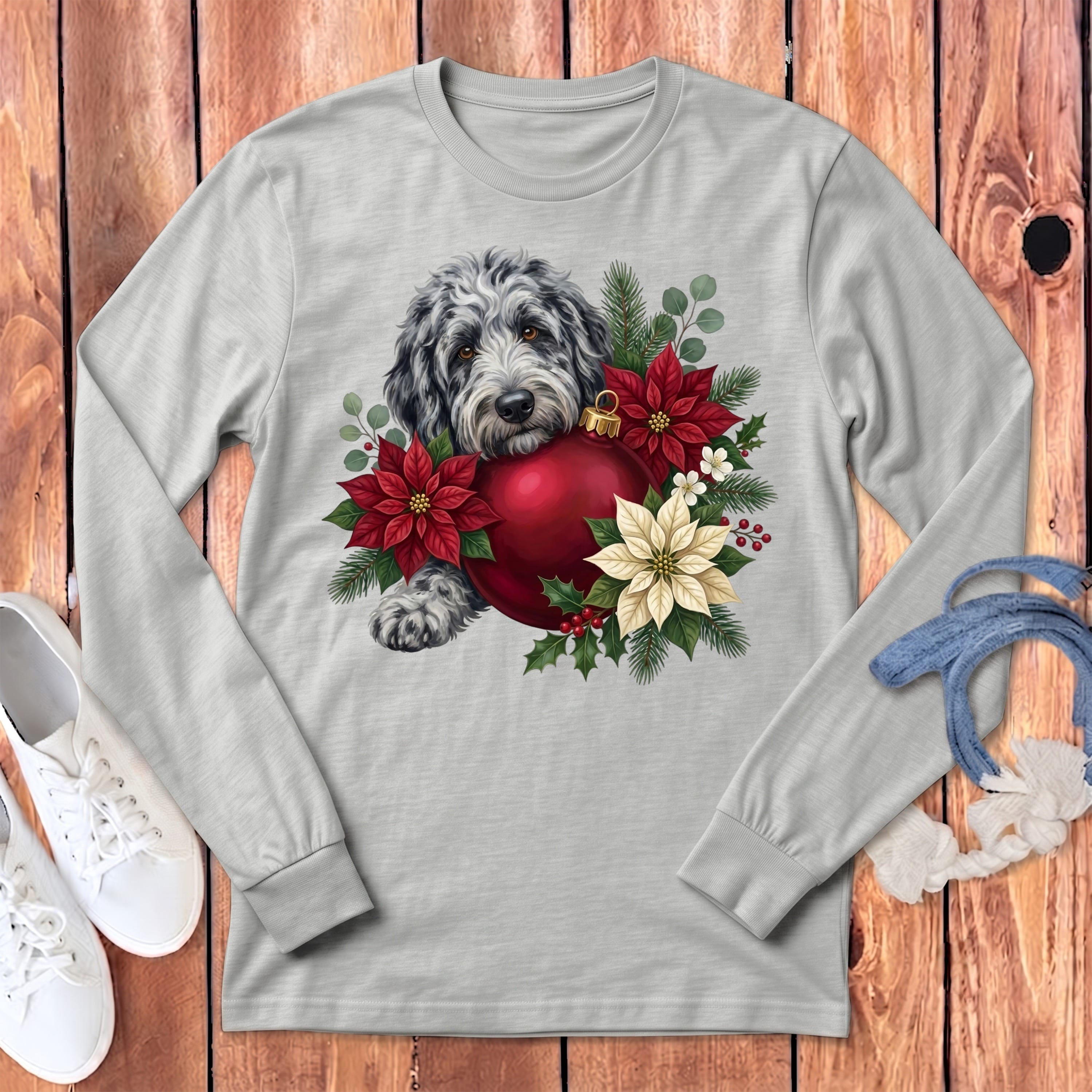Merle Goldendoodle Holiday Cheer Long Sleeve T-Shirt in Athletic Heather / S by Puppy Jo