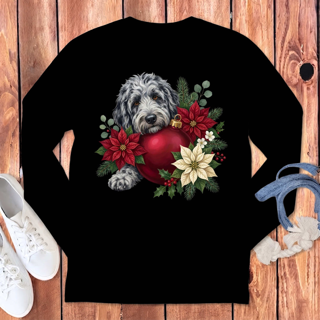 Merle Goldendoodle Holiday Cheer Long Sleeve T-Shirt in Black / S by Puppy Jo