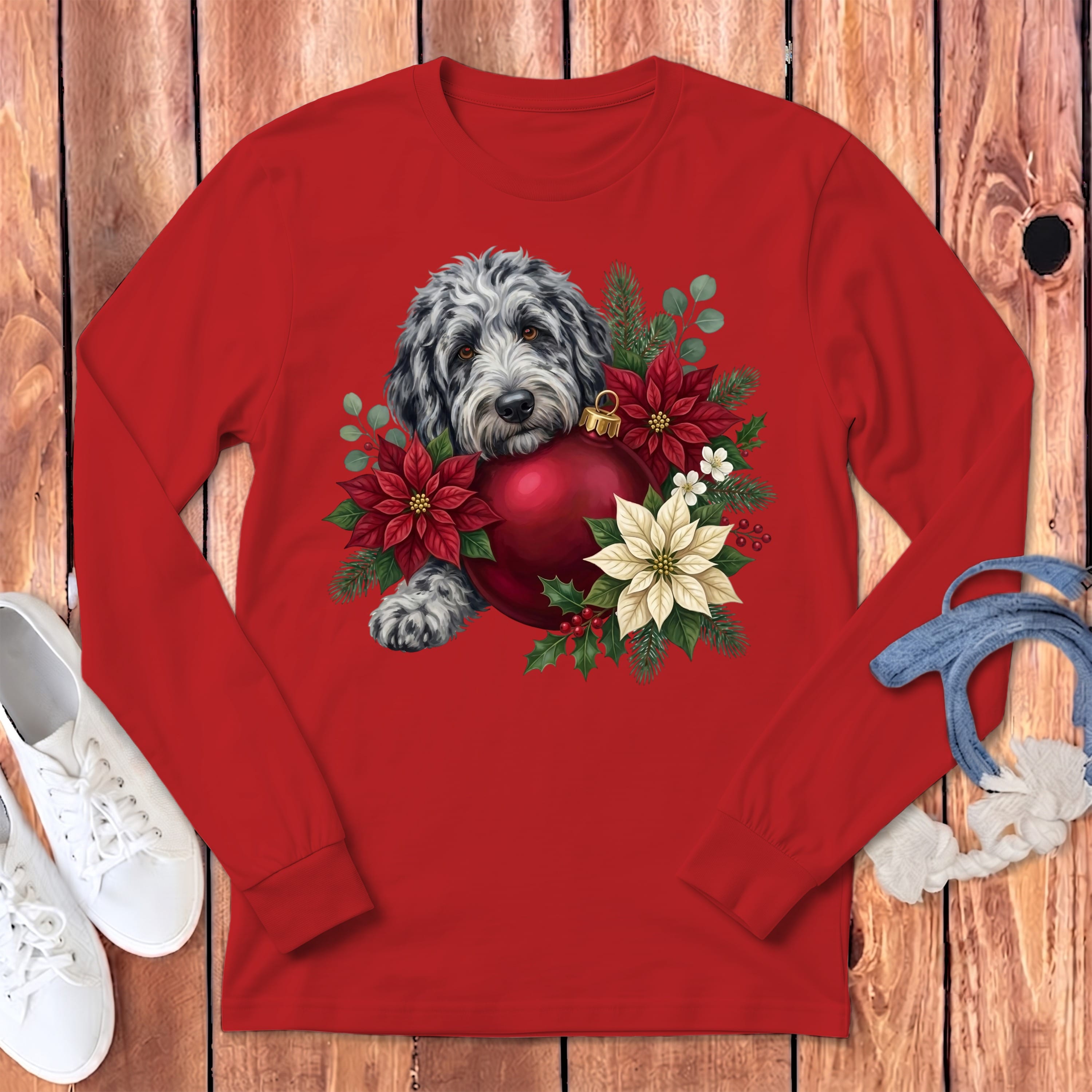 Merle Goldendoodle Holiday Cheer Long Sleeve T-Shirt in Red / S by Puppy Jo