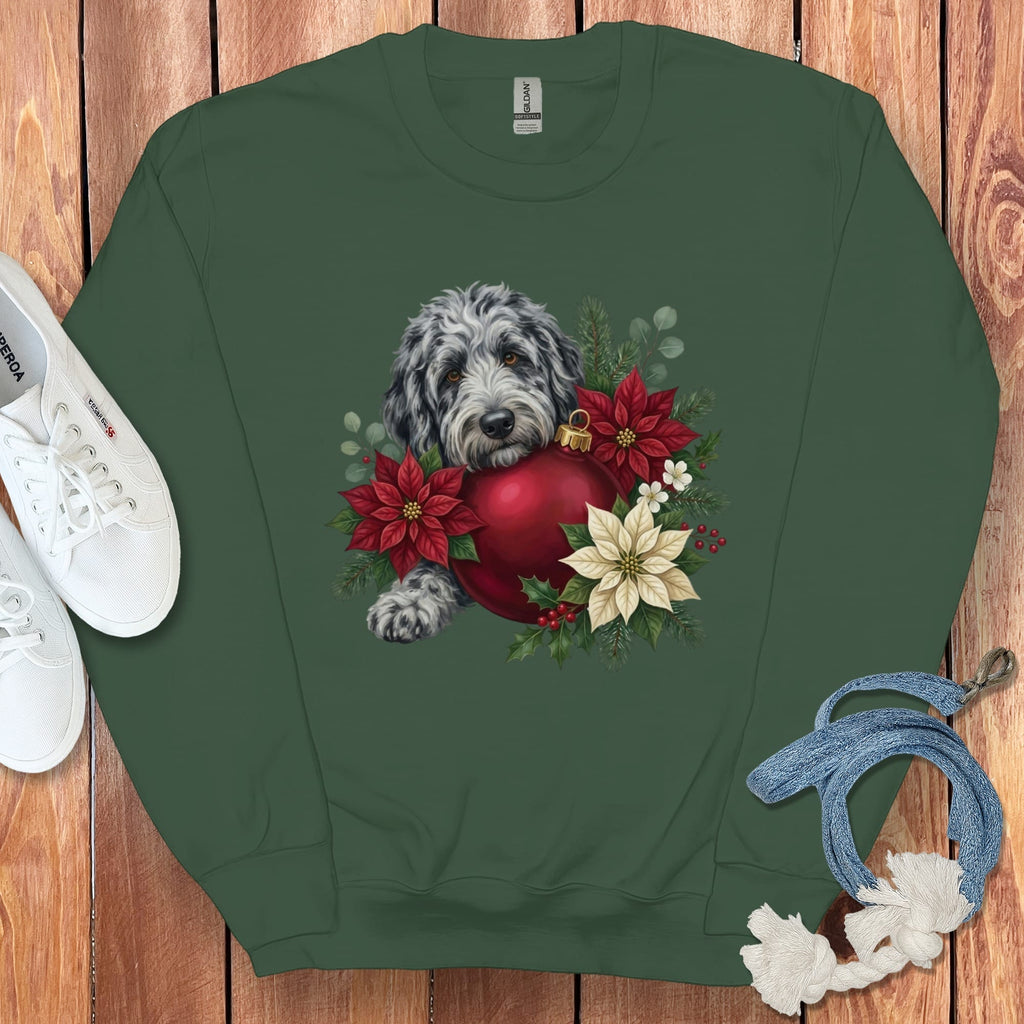 Merle Goldendoodle Holiday Cheer Sweatshirt in Forest Green / S by Puppy Jo