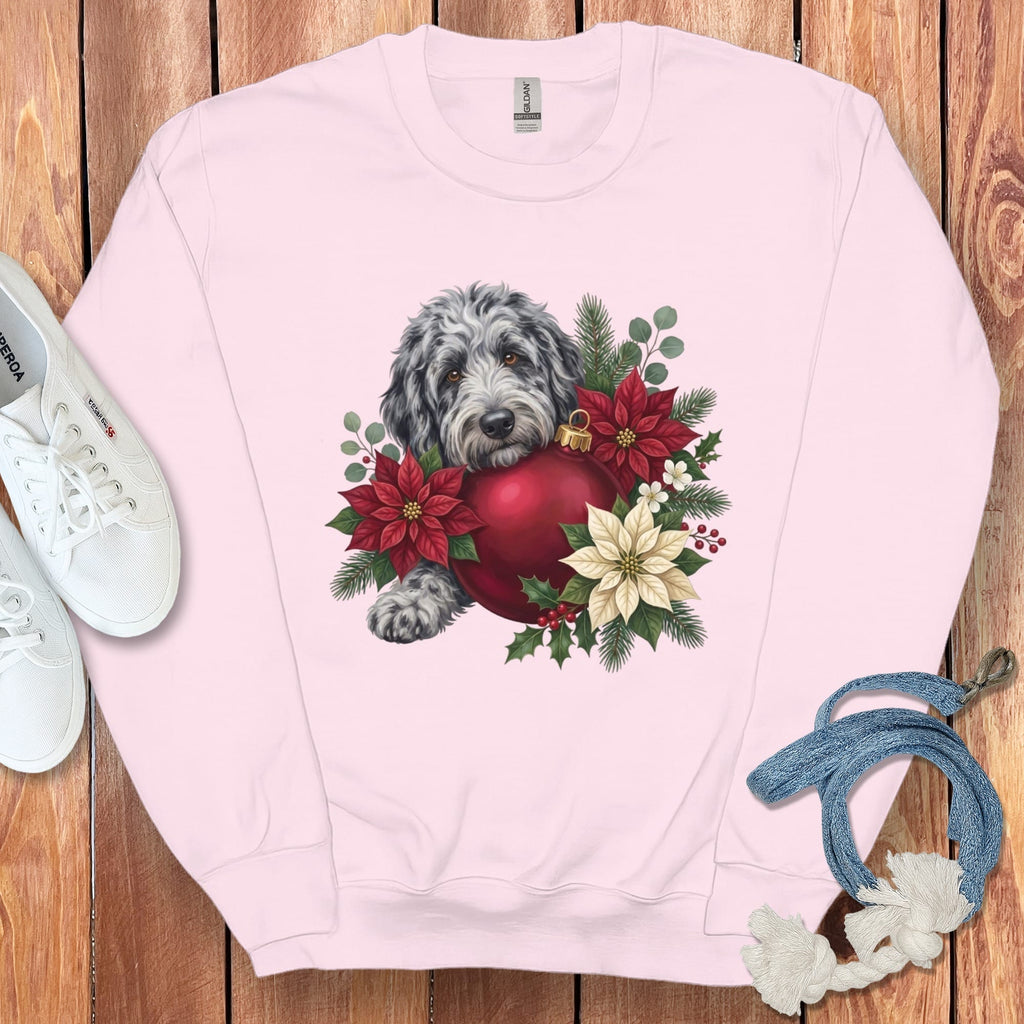 Merle Goldendoodle Holiday Cheer Sweatshirt in Light Pink / S by Puppy Jo
