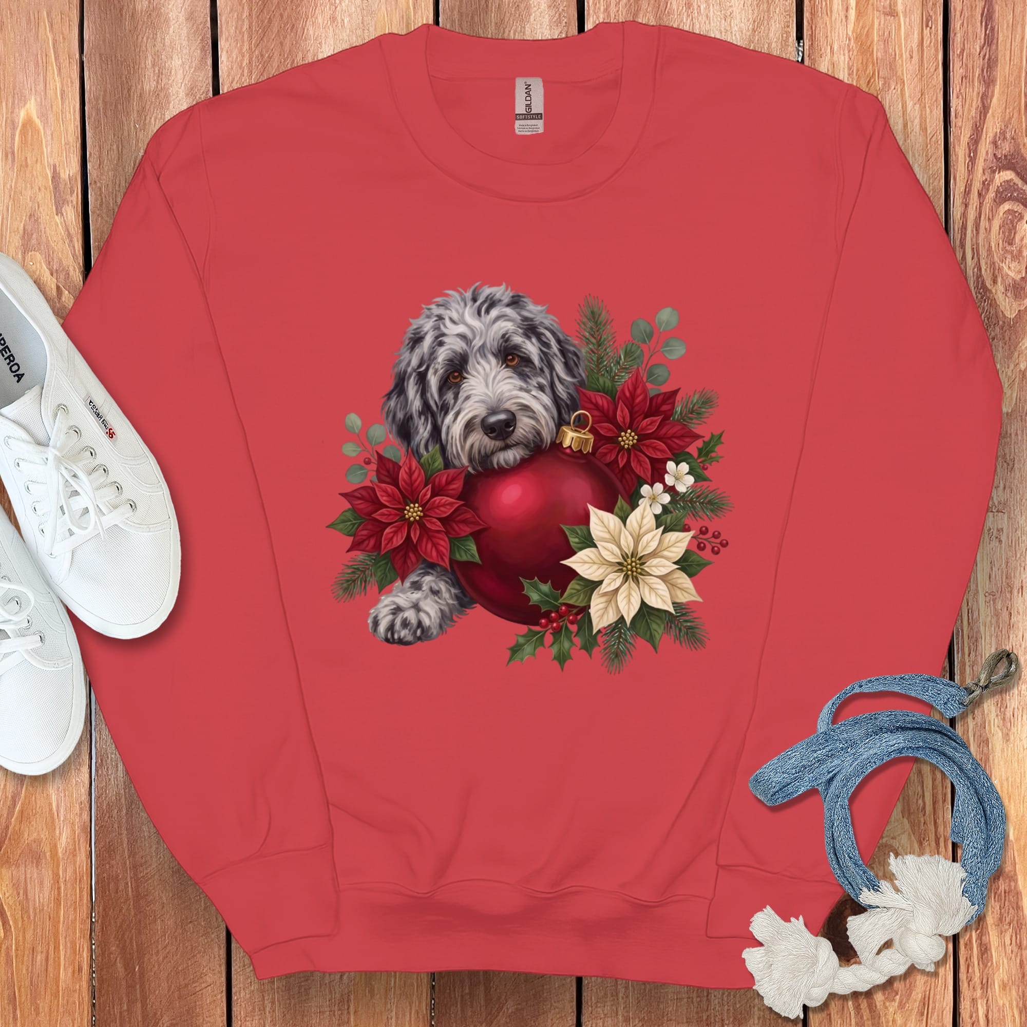 Merle Goldendoodle Holiday Cheer Sweatshirt in Red / S by Puppy Jo