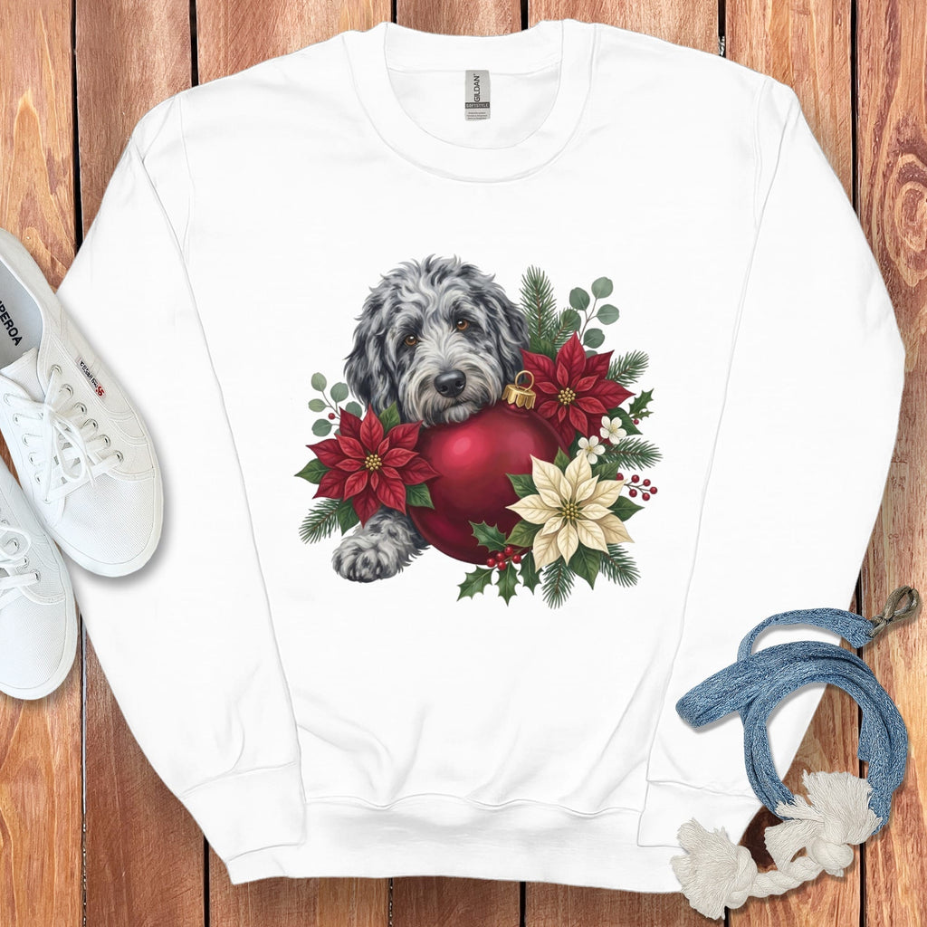 Merle Goldendoodle Holiday Cheer Sweatshirt in White / S by Puppy Jo