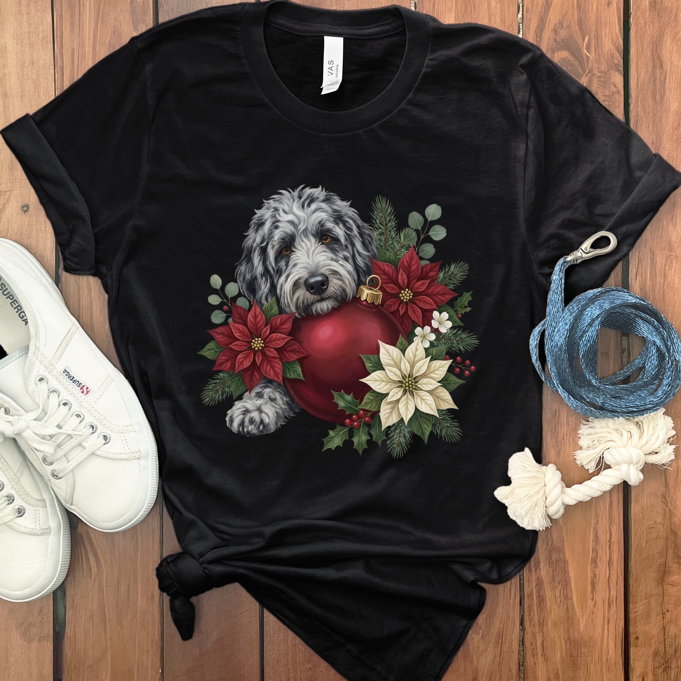 Merle Goldendoodle Holiday Cheer T-Shirt in Black / S by Puppy Jo