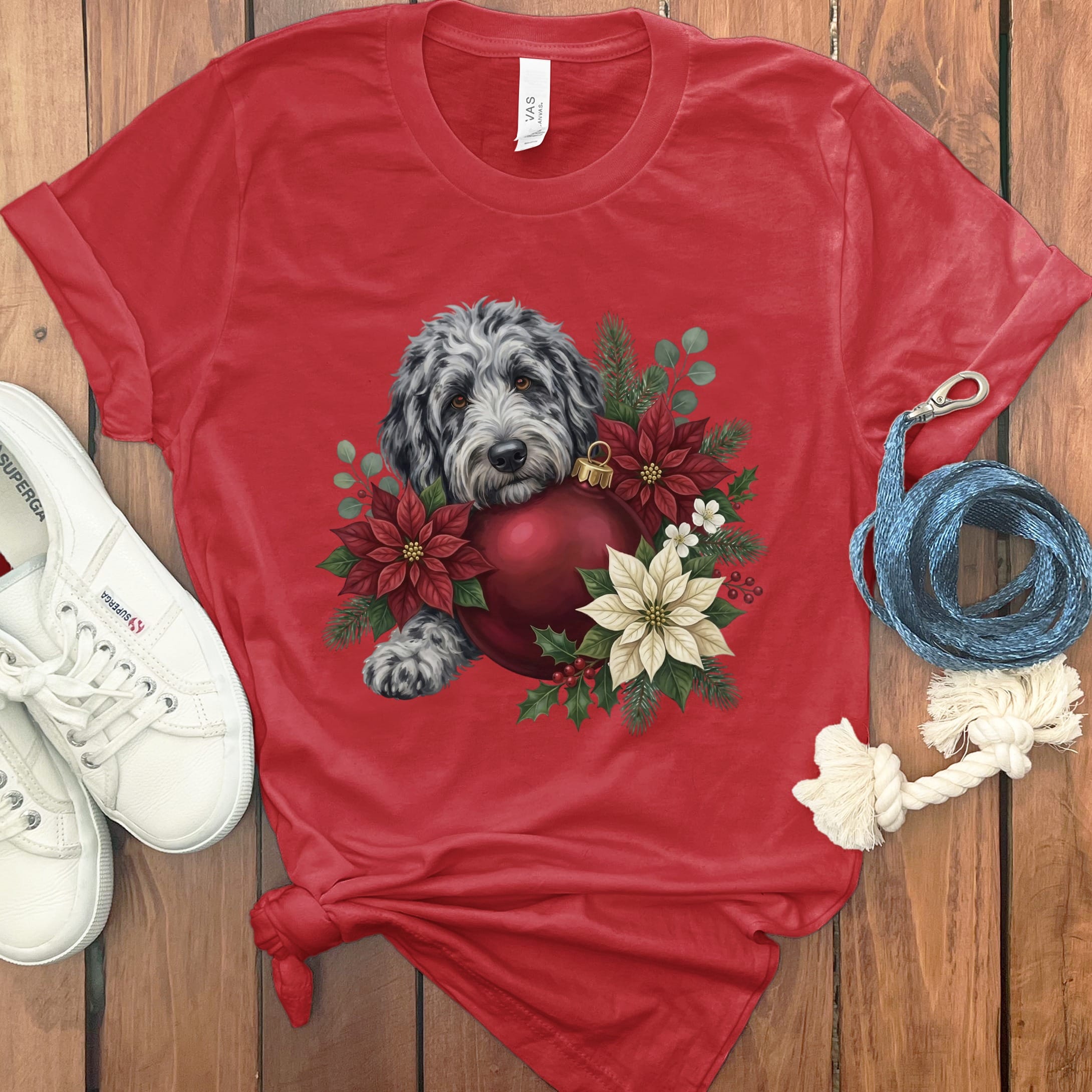 Merle Goldendoodle Holiday Cheer T-Shirt in Red / S by Puppy Jo
