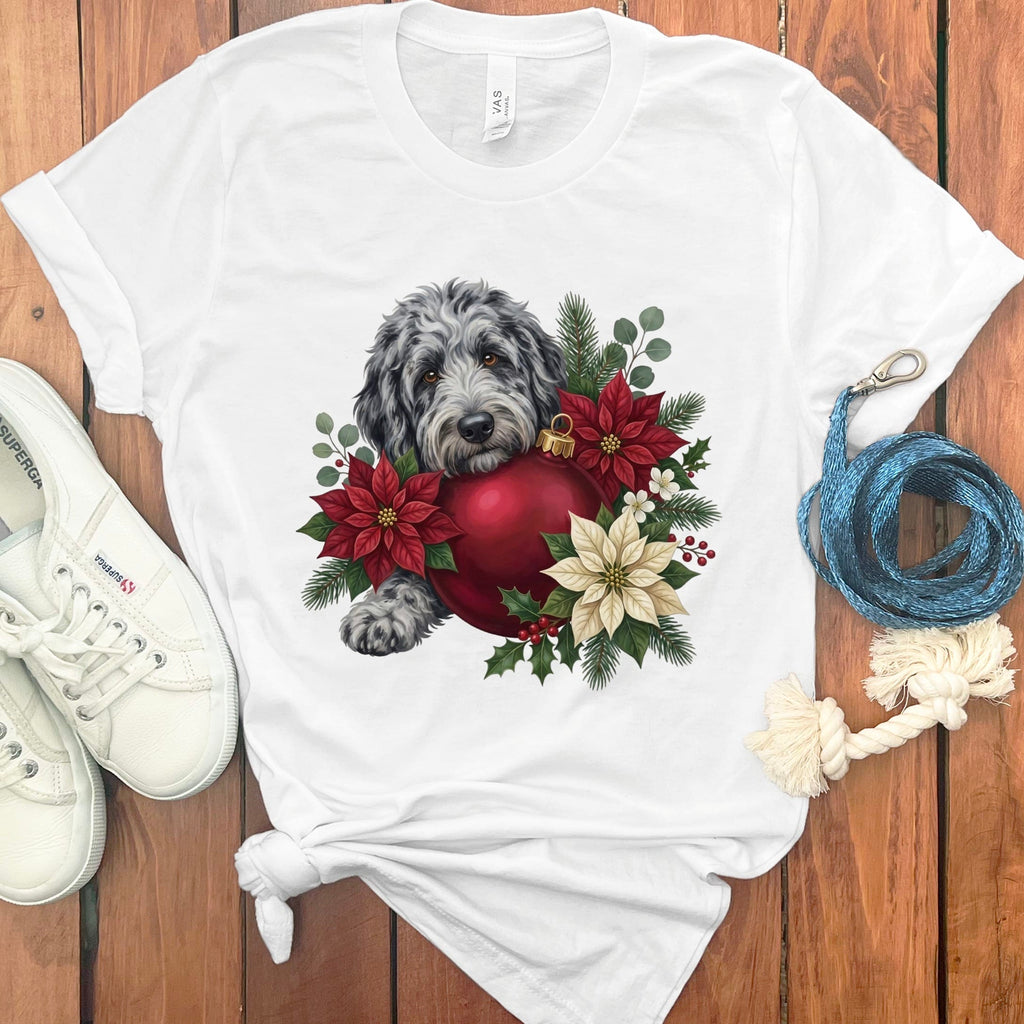 Merle Goldendoodle Holiday Cheer T-Shirt in White / S by Puppy Jo