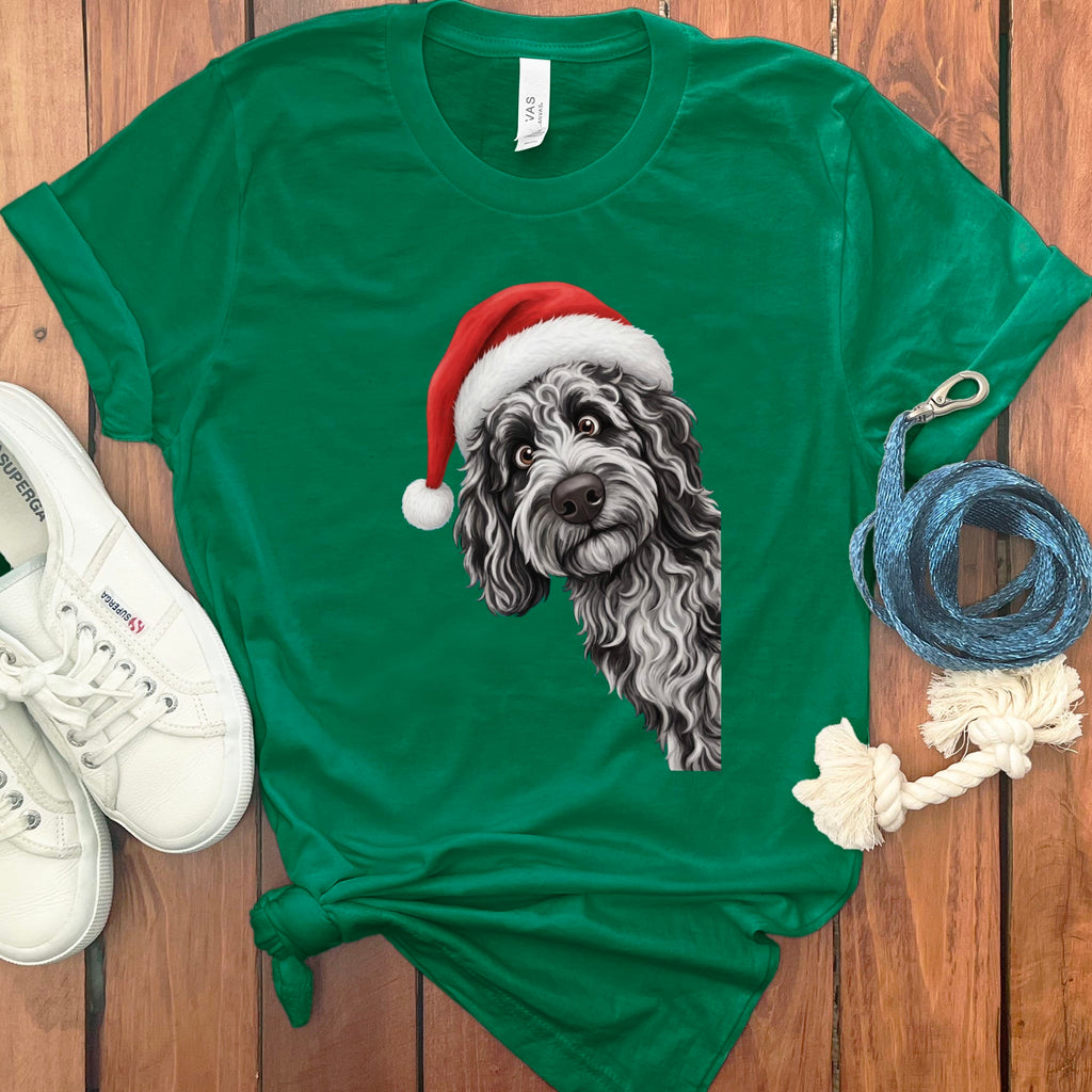 Merle Goldendoodle Holiday Santa T-Shirt in Kelly / S by Puppy Jo