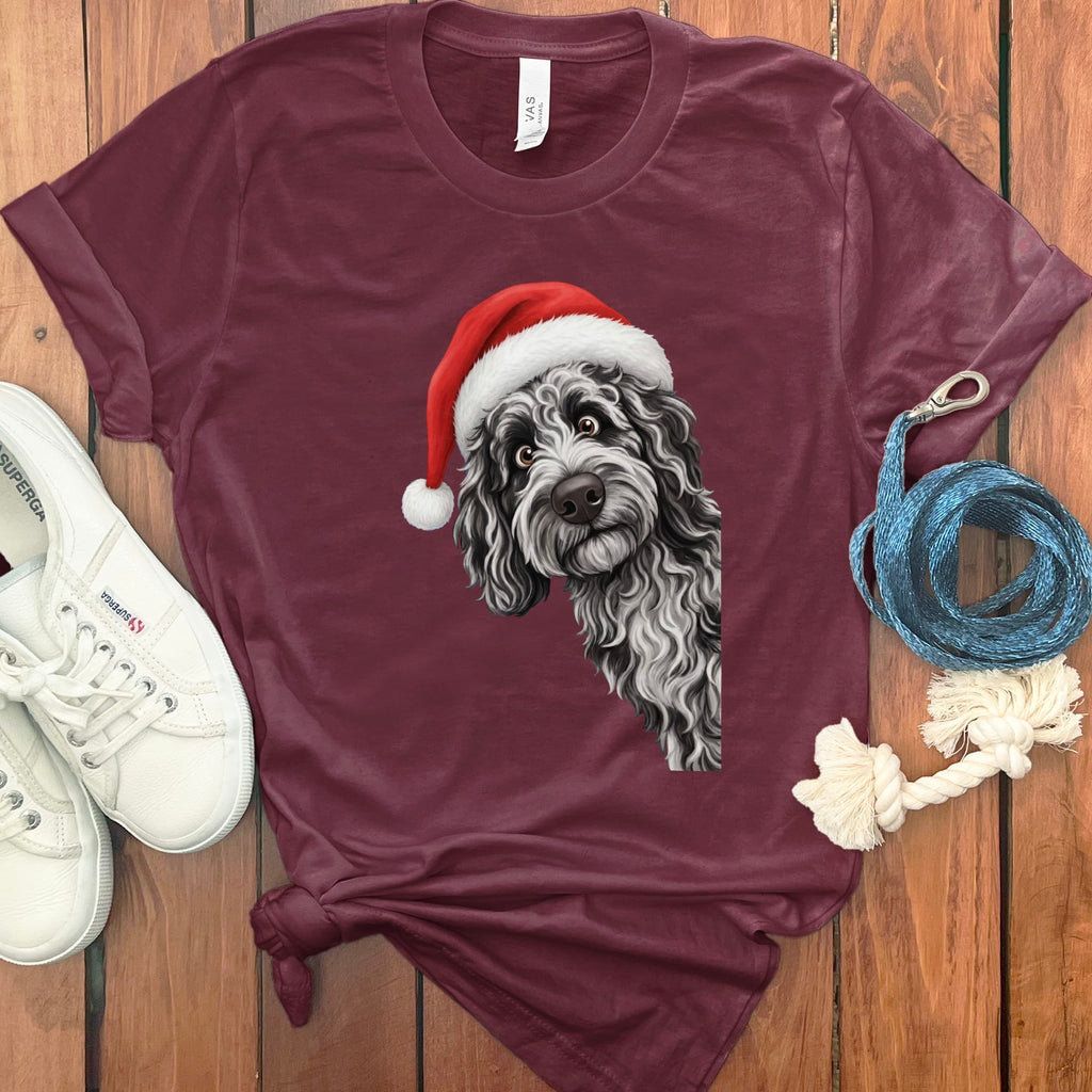 Merle Goldendoodle Holiday Santa T-Shirt in Maroon / S by Puppy Jo