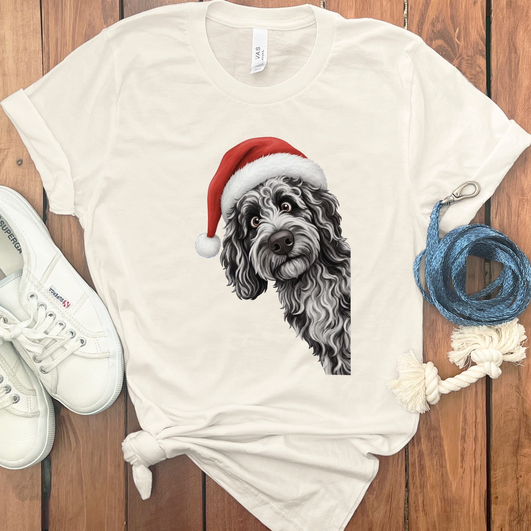 Merle Goldendoodle Holiday Santa T-Shirt in Natural / S by Puppy Jo