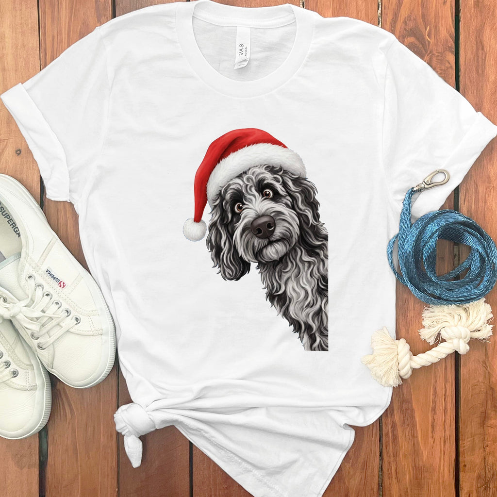 Merle Goldendoodle Holiday Santa T-Shirt in White / S by Puppy Jo