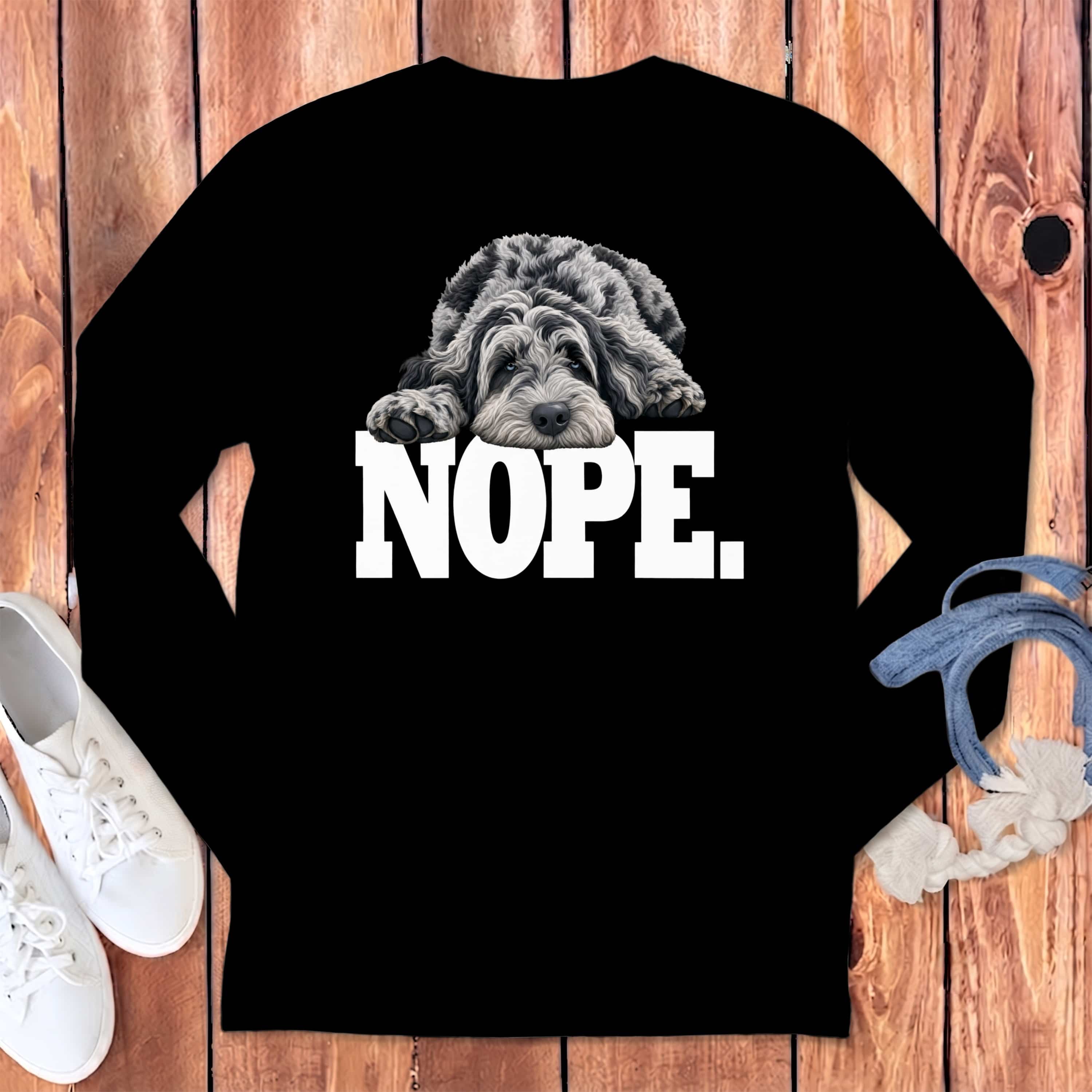 Merle Goldendoodle Labradoodle Nope Long Sleeve T-Shirt in Black / S by Puppy Jo