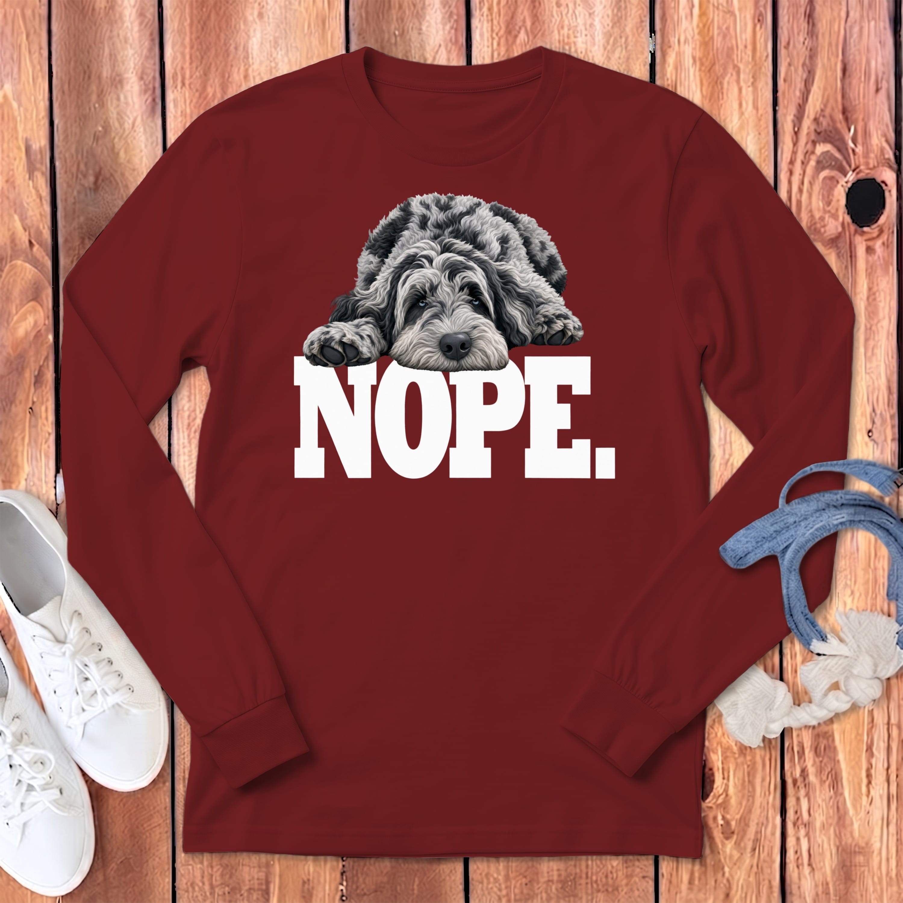 Merle Goldendoodle Labradoodle Nope Long Sleeve T-Shirt in Cardinal / S by Puppy Jo