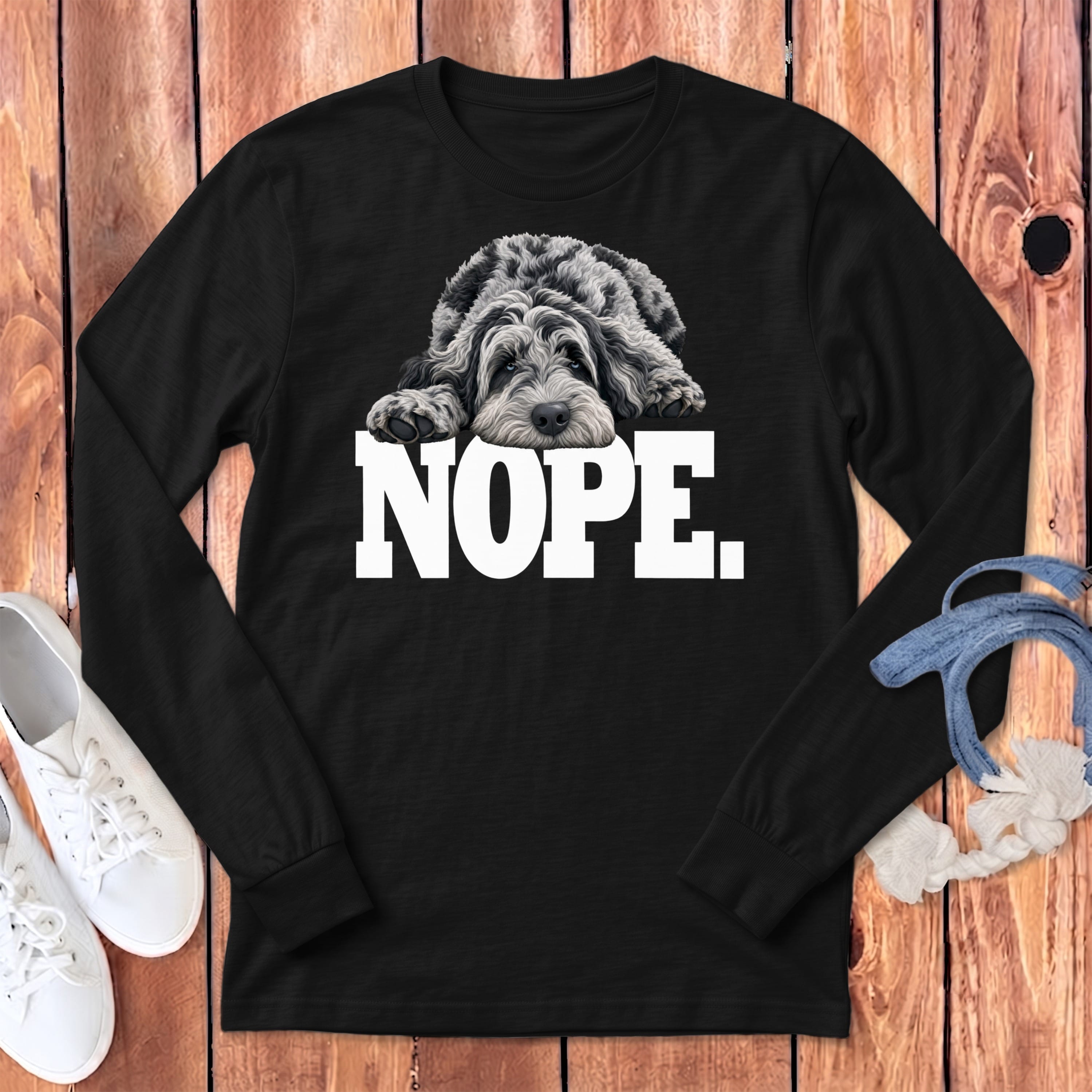Merle Goldendoodle Labradoodle Nope Long Sleeve T-Shirt in Dark Grey Heather / S by Puppy Jo