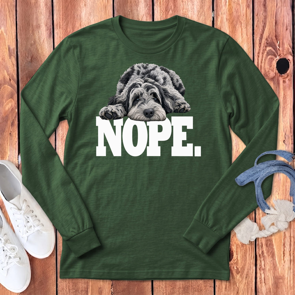 Merle Goldendoodle Labradoodle Nope Long Sleeve T-Shirt in Heather Forest / S by Puppy Jo