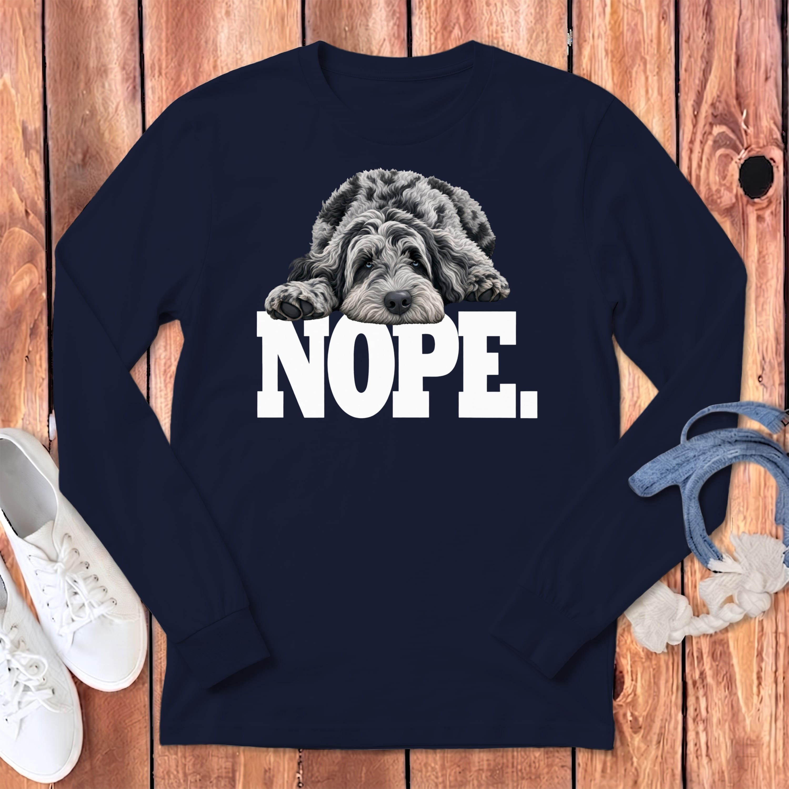 Merle Goldendoodle Labradoodle Nope Long Sleeve T-Shirt in Navy / S by Puppy Jo