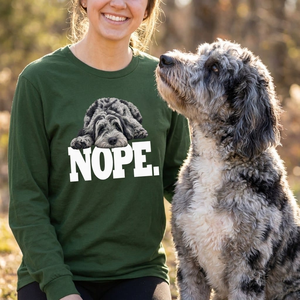 Merle Goldendoodle Labradoodle Nope Long Sleeve T-Shirt in by Puppy Jo