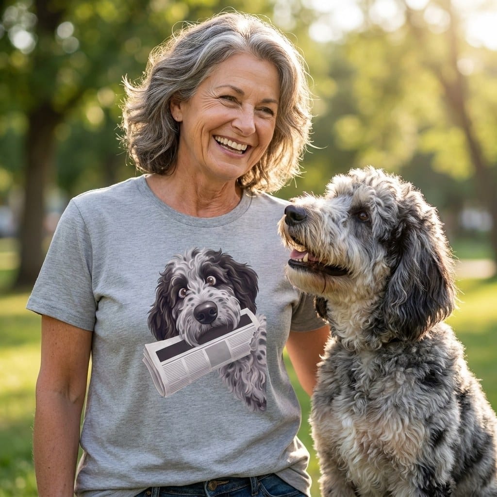 Merle Goldendoodle Newspaper T-Shirt in by Puppy Jo