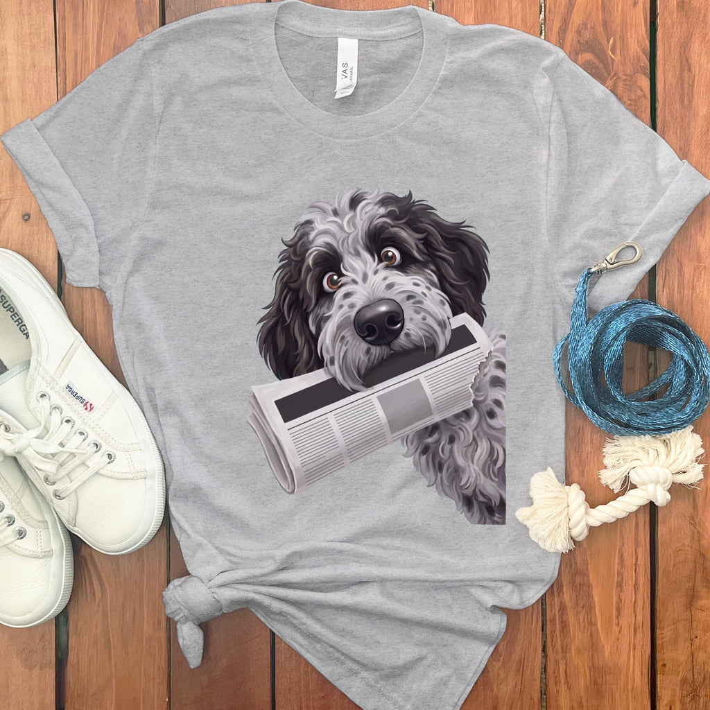 Merle Goldendoodle Newspaper T-Shirt in S / Athletic Heather by Puppy Jo