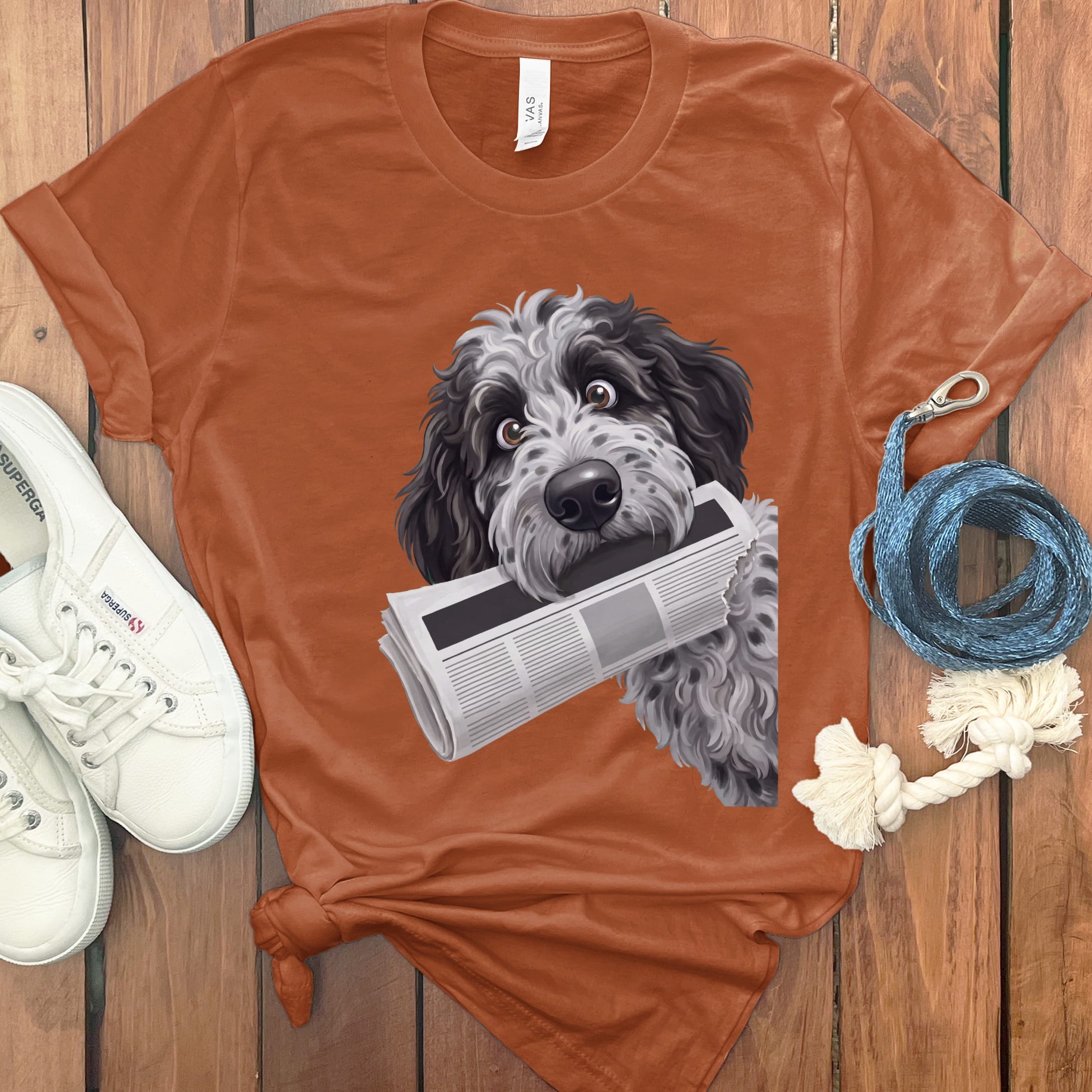 Merle Goldendoodle Newspaper T-Shirt in S / Autumn by Puppy Jo