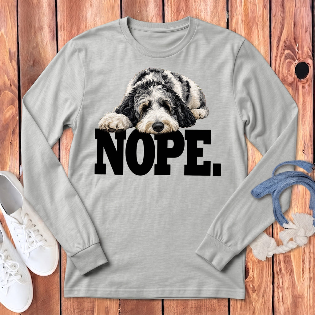 Merle Goldendoodle Nope Long Sleeve T-Shirt in Athletic Heather / M by Puppy Jo
