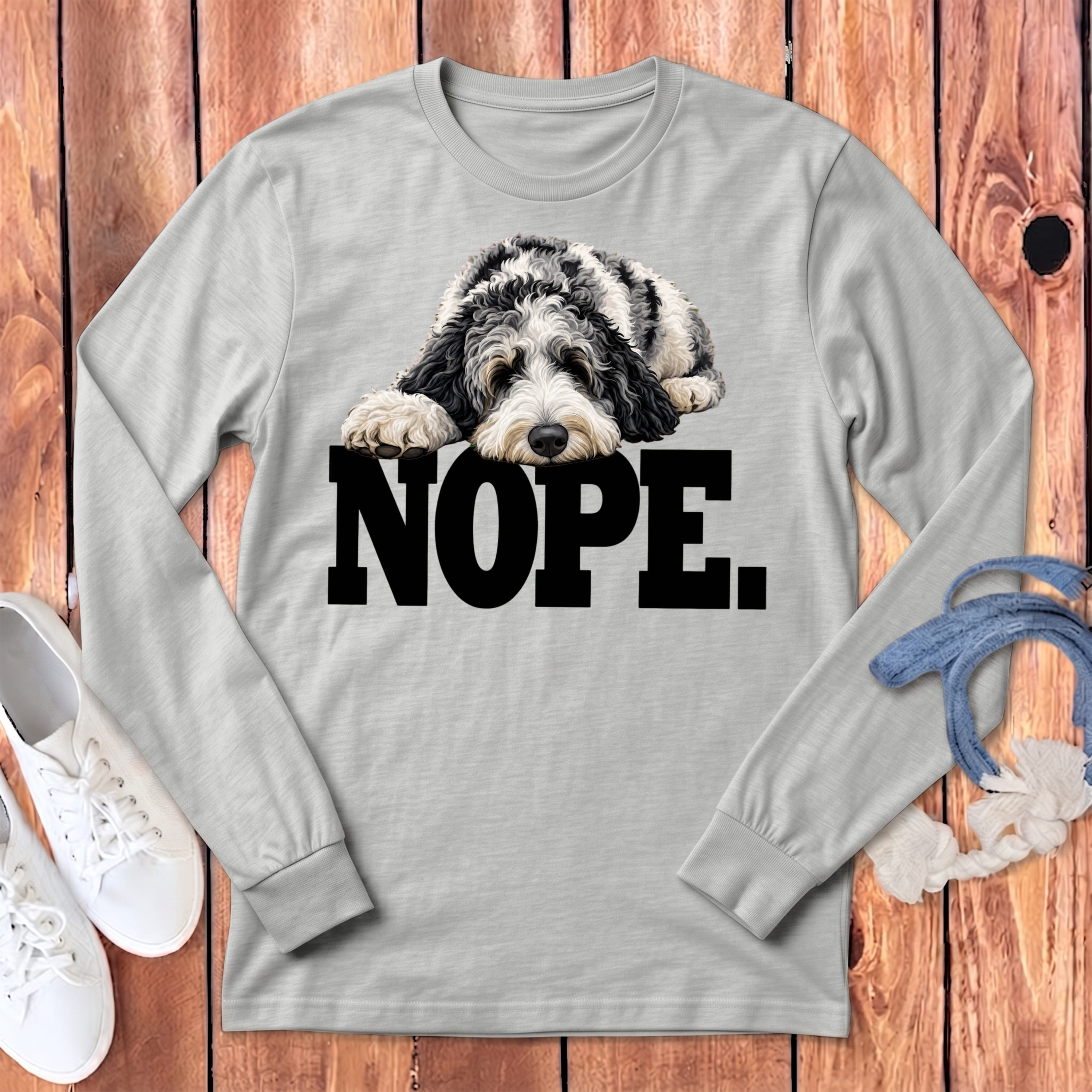 Merle Goldendoodle Nope Long Sleeve T-Shirt in Athletic Heather / M by Puppy Jo