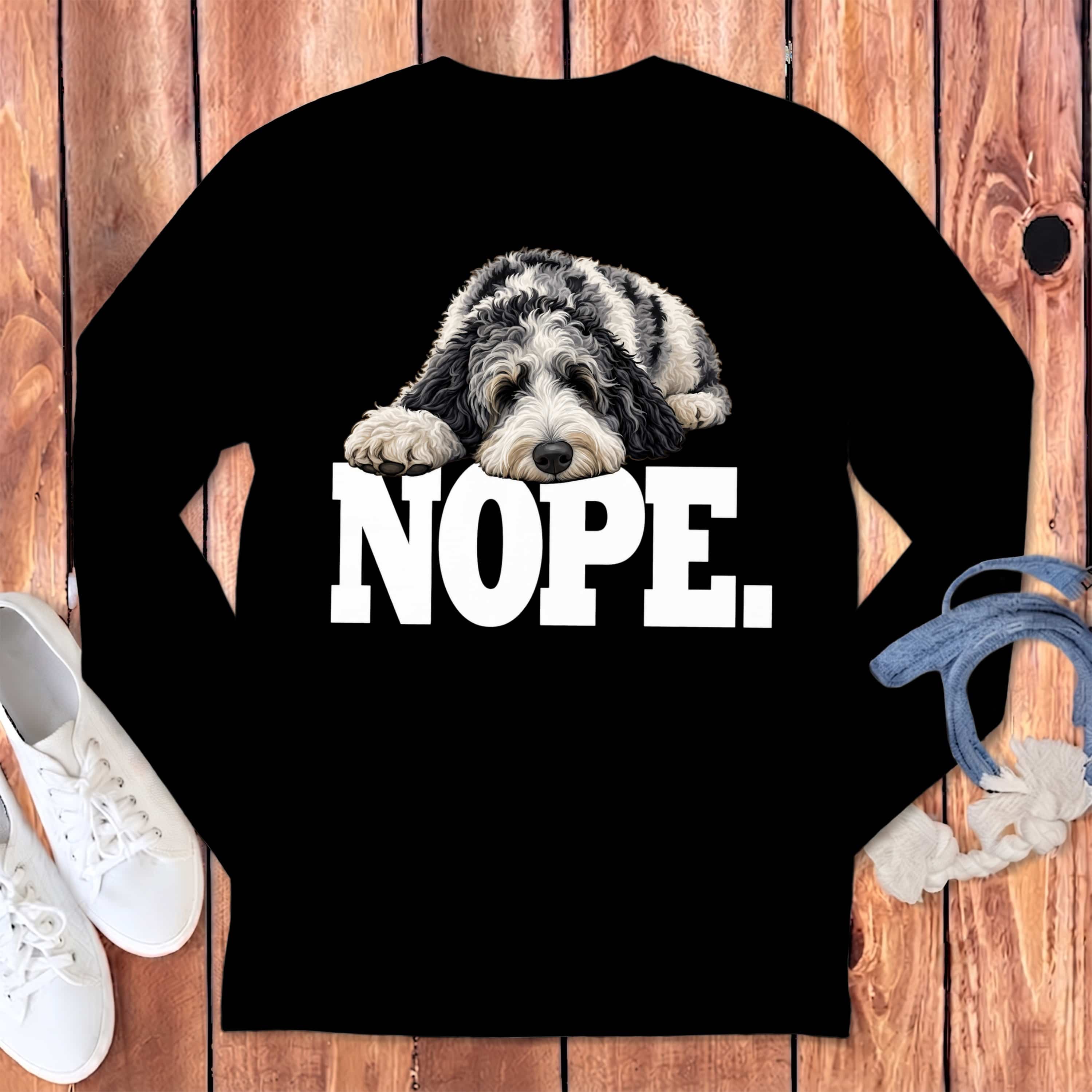Merle Goldendoodle Nope Long Sleeve T-Shirt in Black / S by Puppy Jo