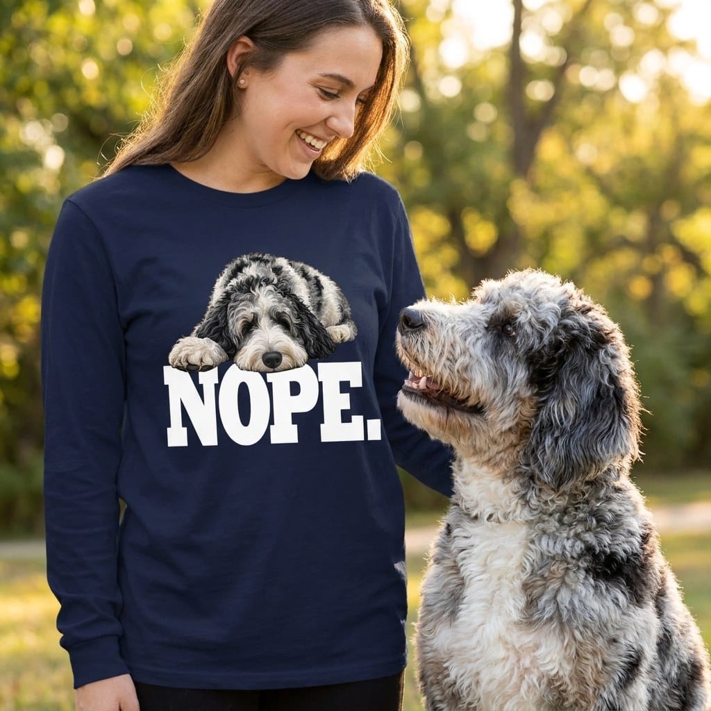 Merle Goldendoodle Nope Long Sleeve T-Shirt in by Puppy Jo