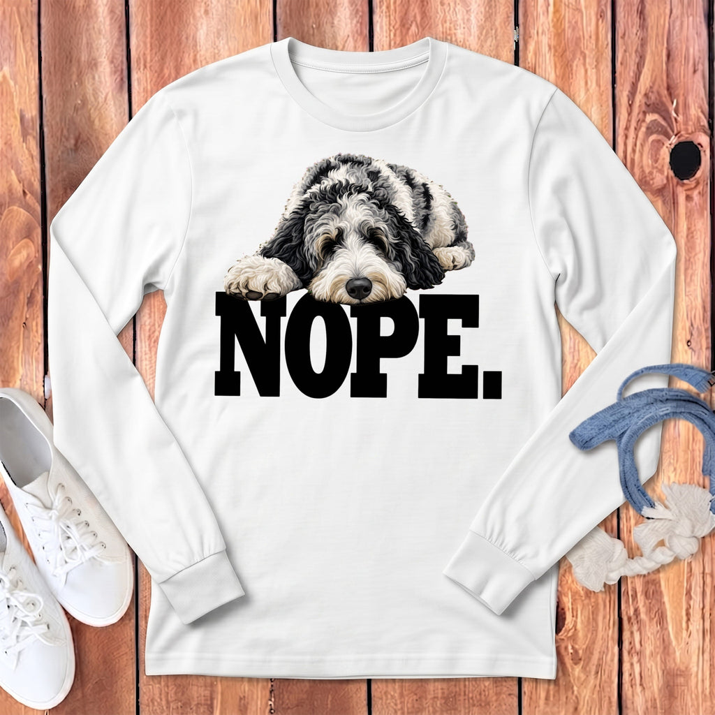 Merle Goldendoodle Nope Long Sleeve T-Shirt in White / S by Puppy Jo
