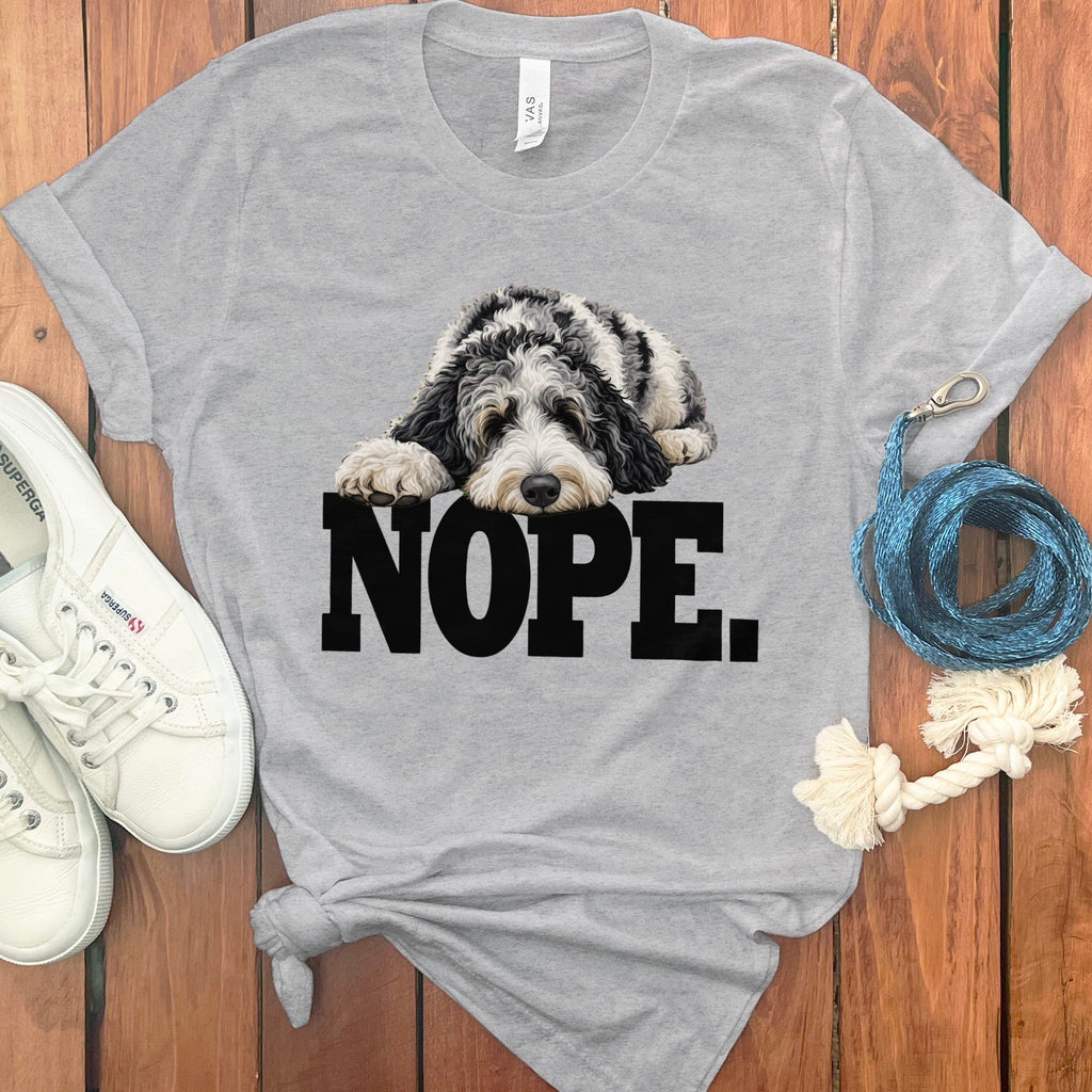 Merle Goldendoodle Nope T-Shirt in Athletic Heather / S by Puppy Jo