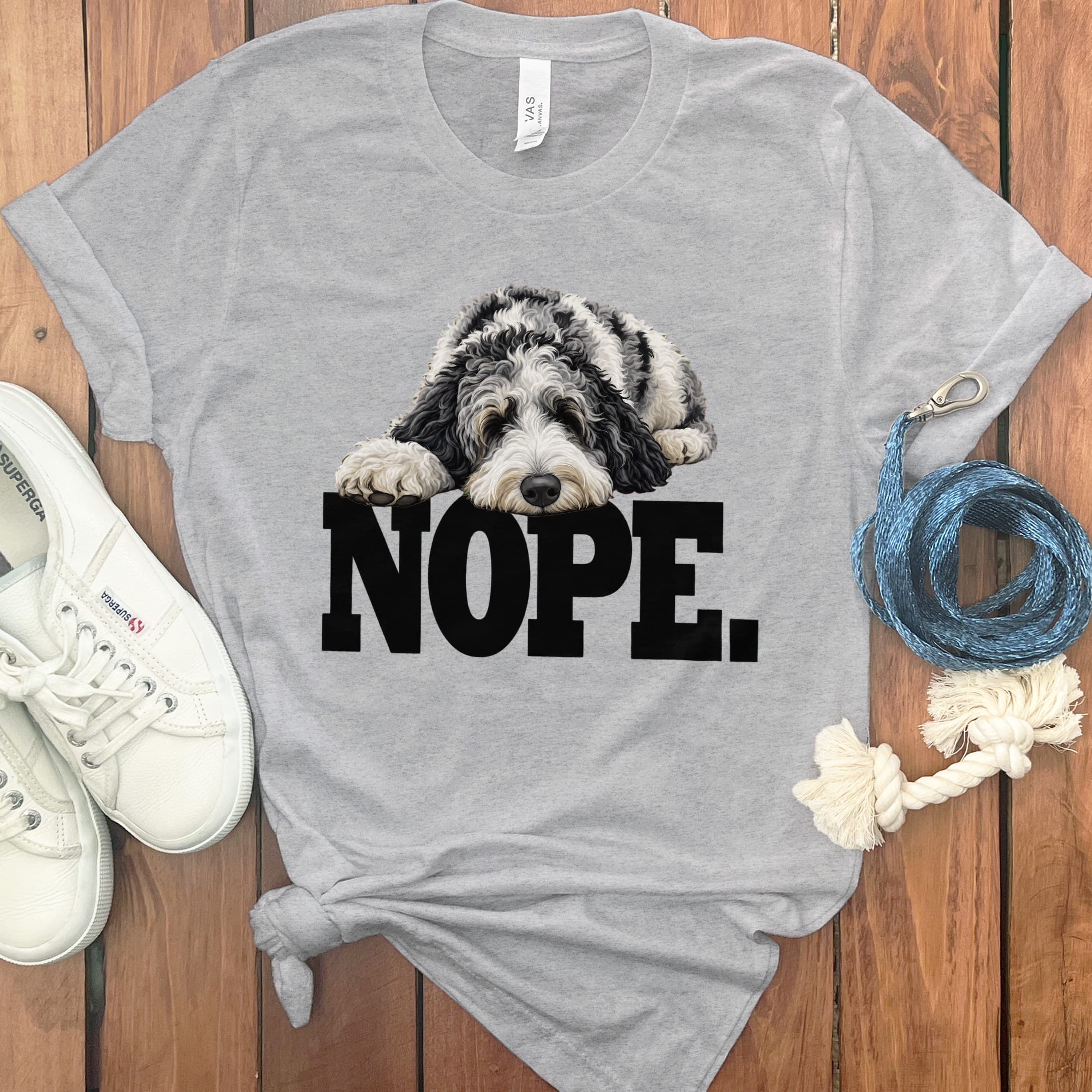 Merle Goldendoodle Nope T-Shirt in Athletic Heather / S by Puppy Jo