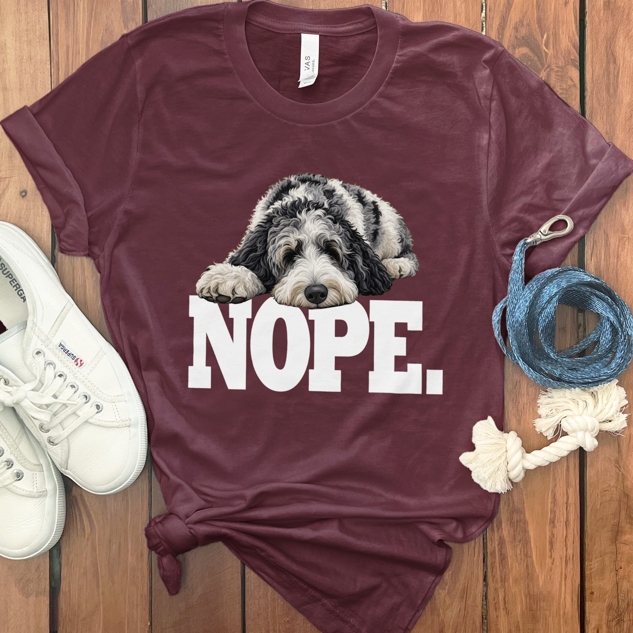 Merle Goldendoodle Nope T-Shirt in Maroon / S by Puppy Jo