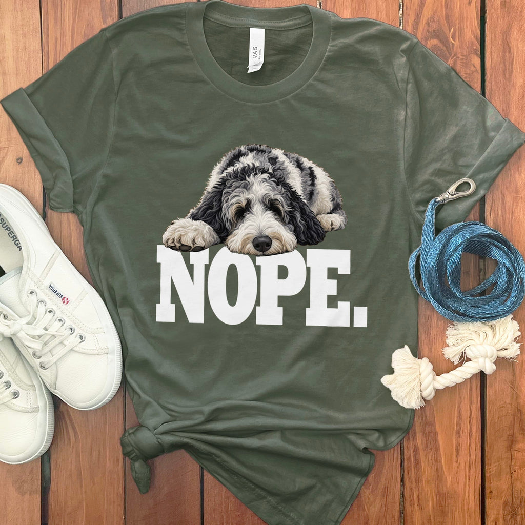 Merle Goldendoodle Nope T-Shirt in Military Green / S by Puppy Jo