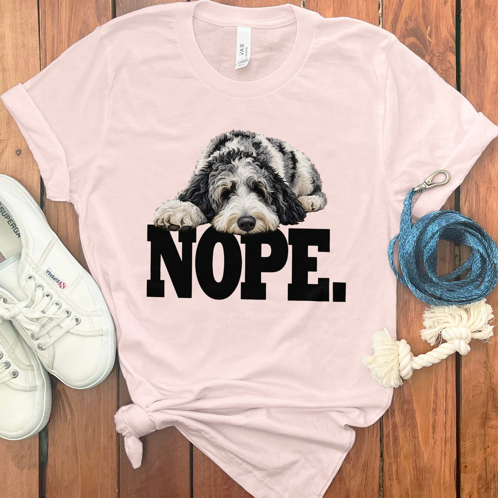 Merle Goldendoodle Nope T-Shirt in Soft Pink / S by Puppy Jo