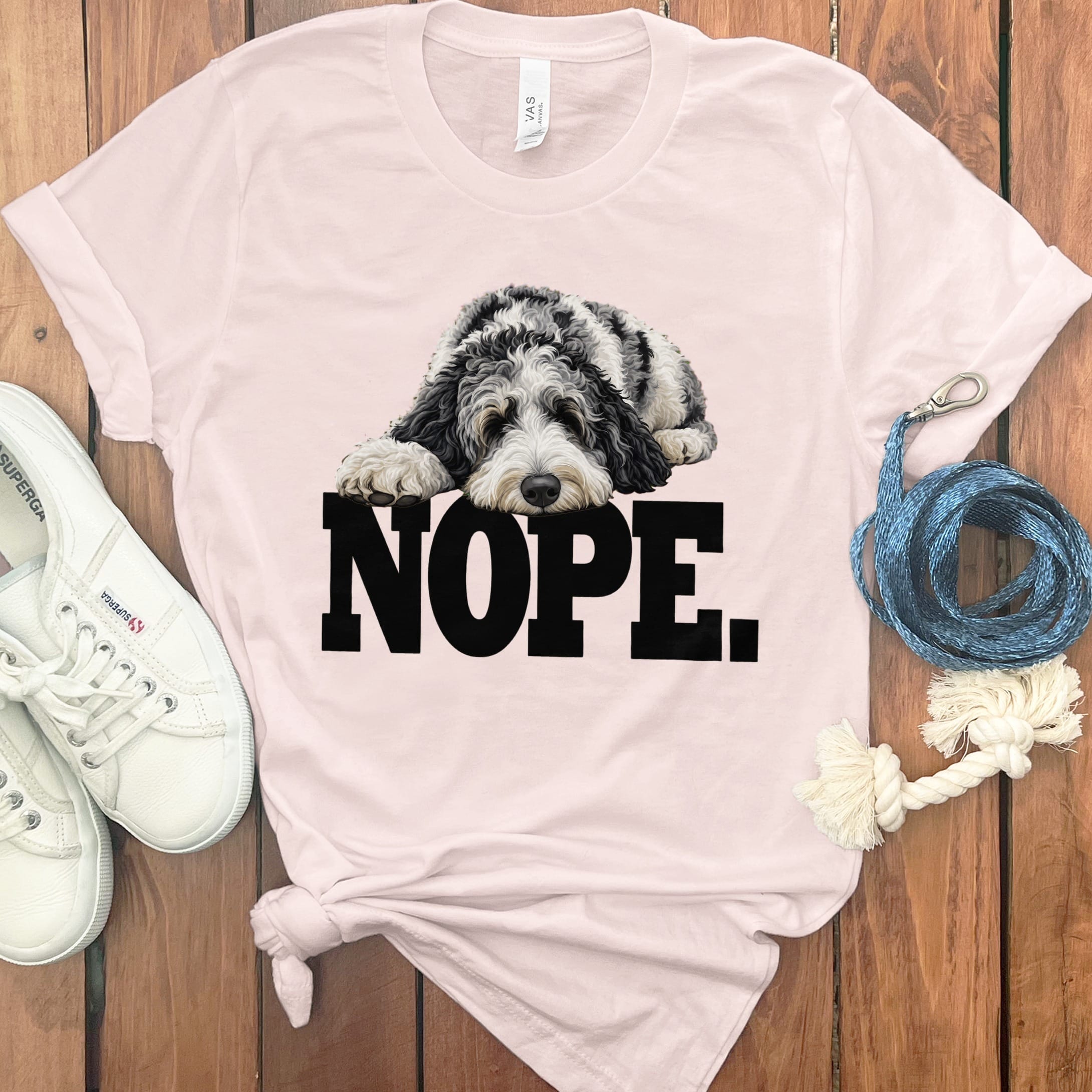 Merle Goldendoodle Nope T-Shirt in Soft Pink / S by Puppy Jo
