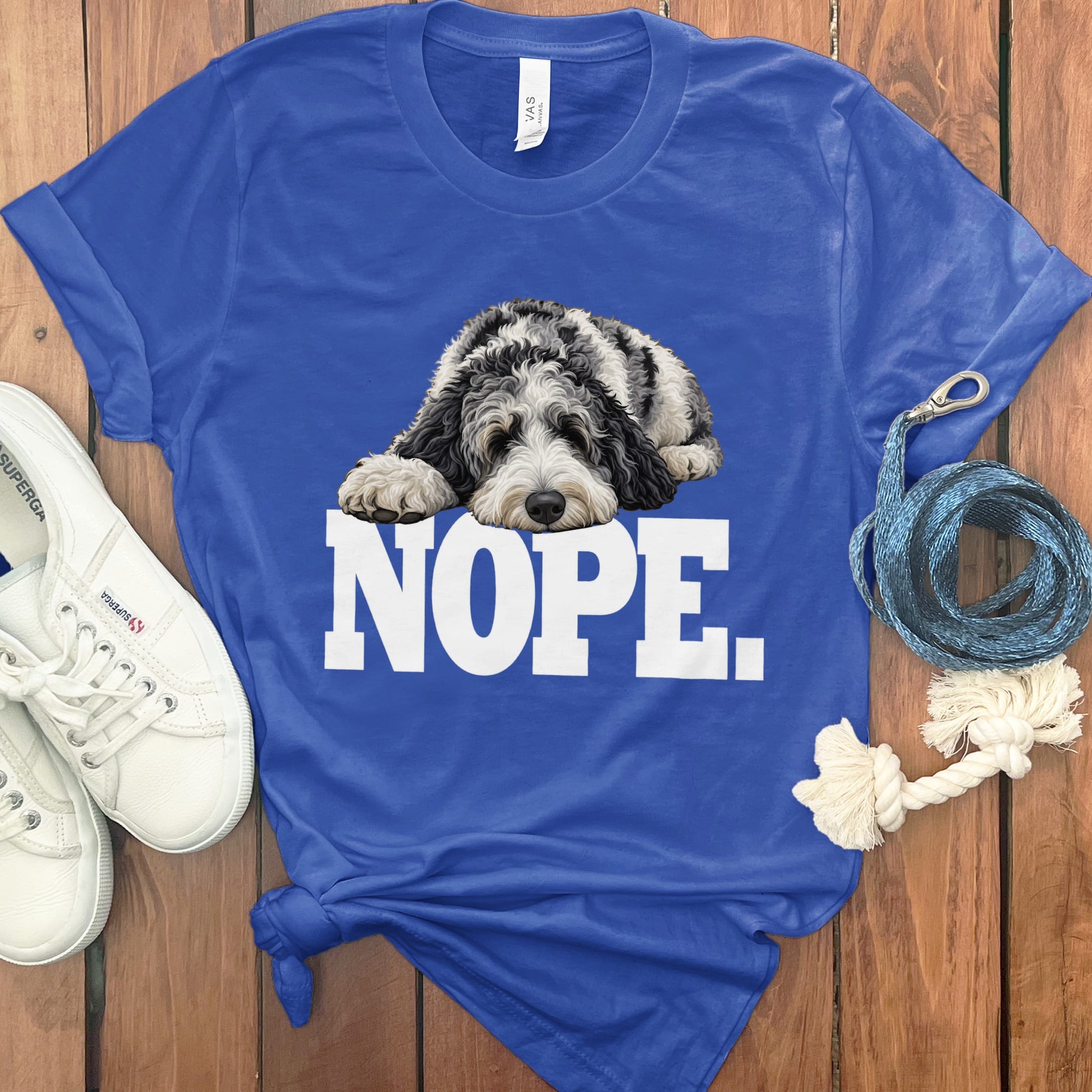 Merle Goldendoodle Nope T-Shirt in True Royal / S by Puppy Jo
