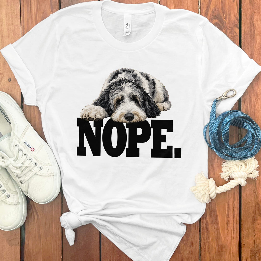 Merle Goldendoodle Nope T-Shirt in White / S by Puppy Jo