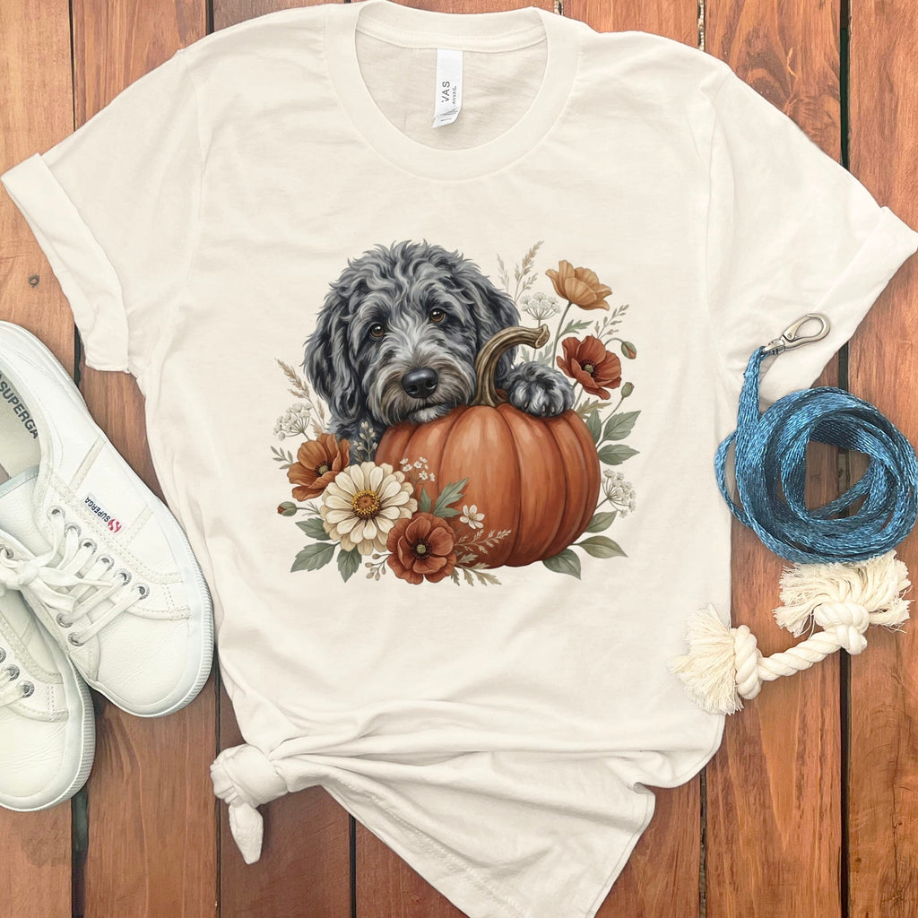 Merle Goldendoodle Pumpkin Hug T-Shirt in Natural / S by Puppy Jo