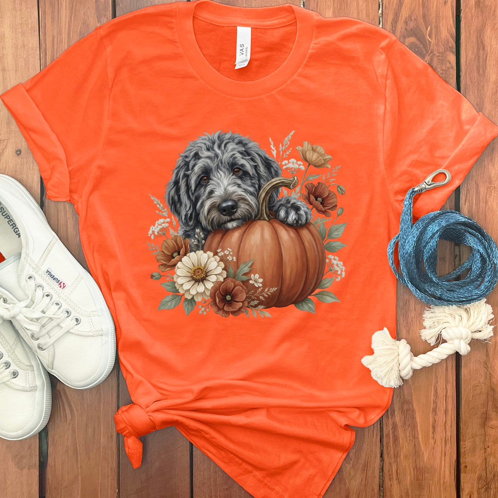 Merle Goldendoodle Pumpkin Hug T-Shirt in Orange / S by Puppy Jo