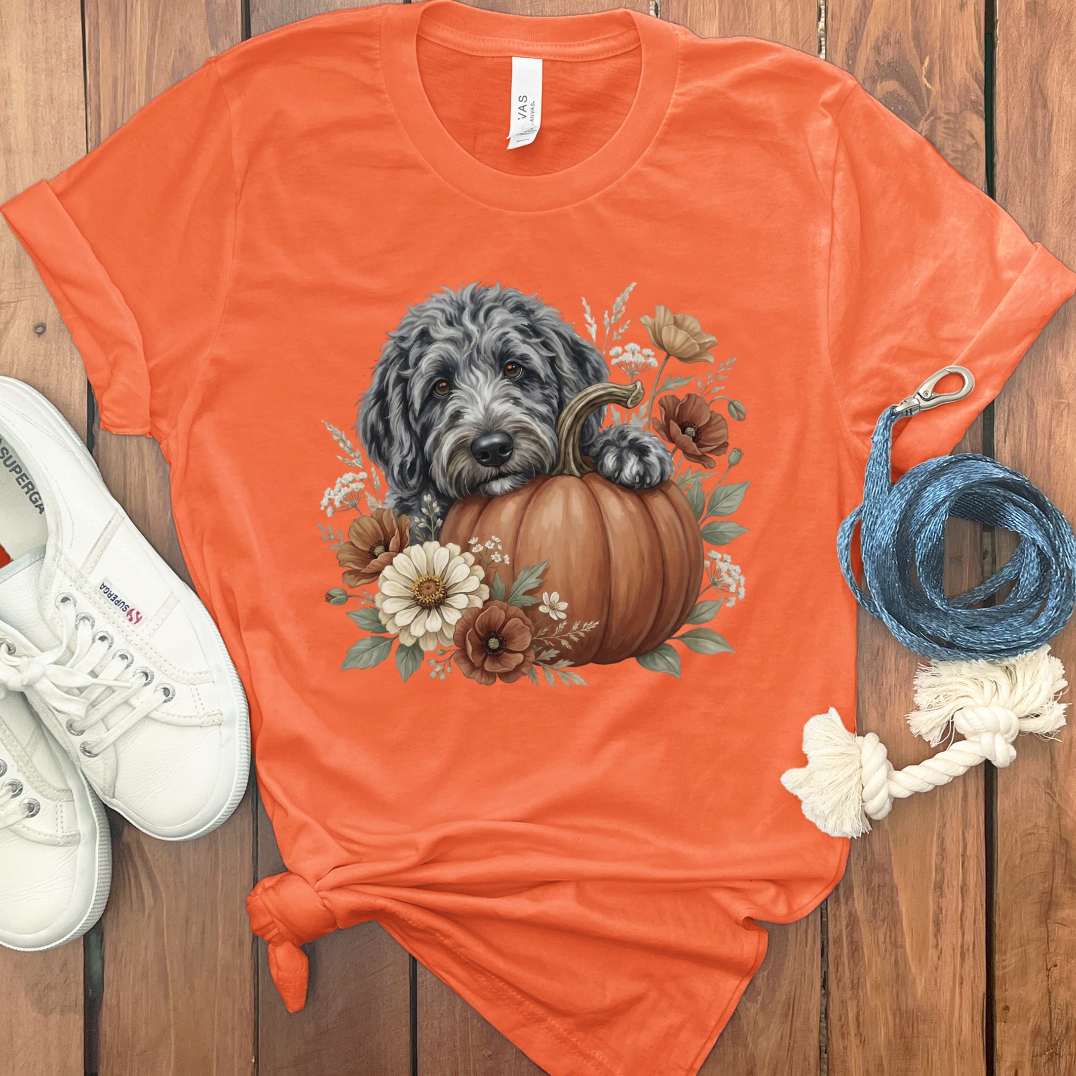 Merle Goldendoodle Pumpkin Hug T-Shirt in Orange / S by Puppy Jo